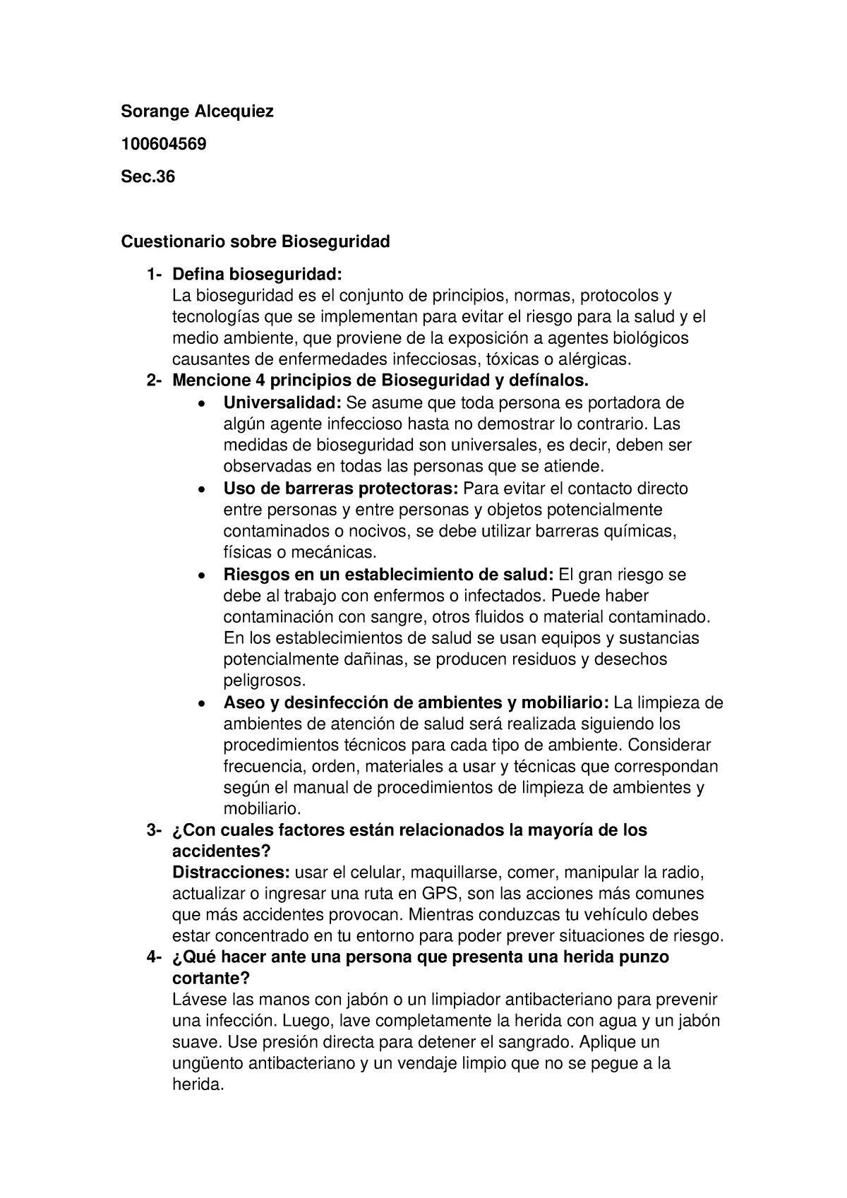 Cuestionario Sobre Bioseguridad - Sorange Alcequiez 100604569 Sec ...