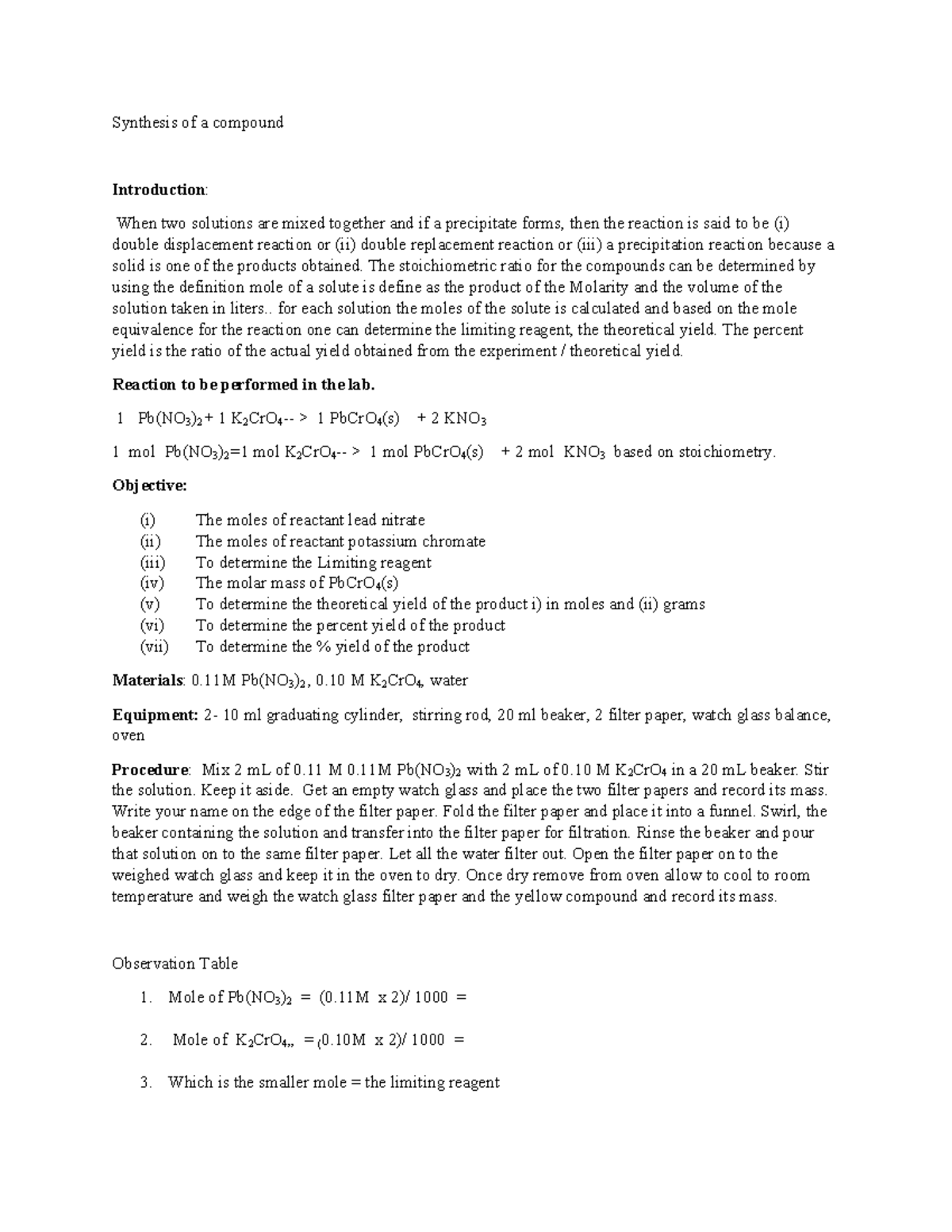 Synthesis of a compound lead chromate and copper oxde Synthesis of a