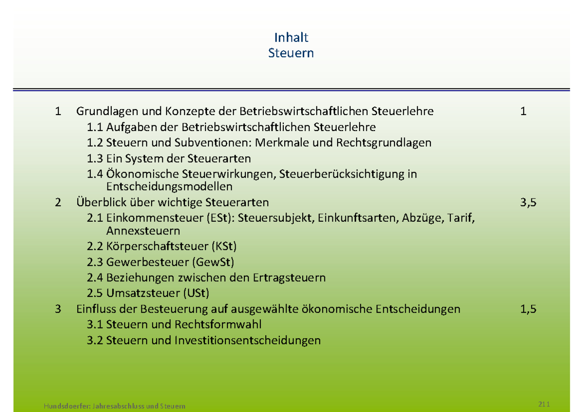 Steuern Vl - Inhalt Steuern 1 Grundlagen Und Konzepte Der ...