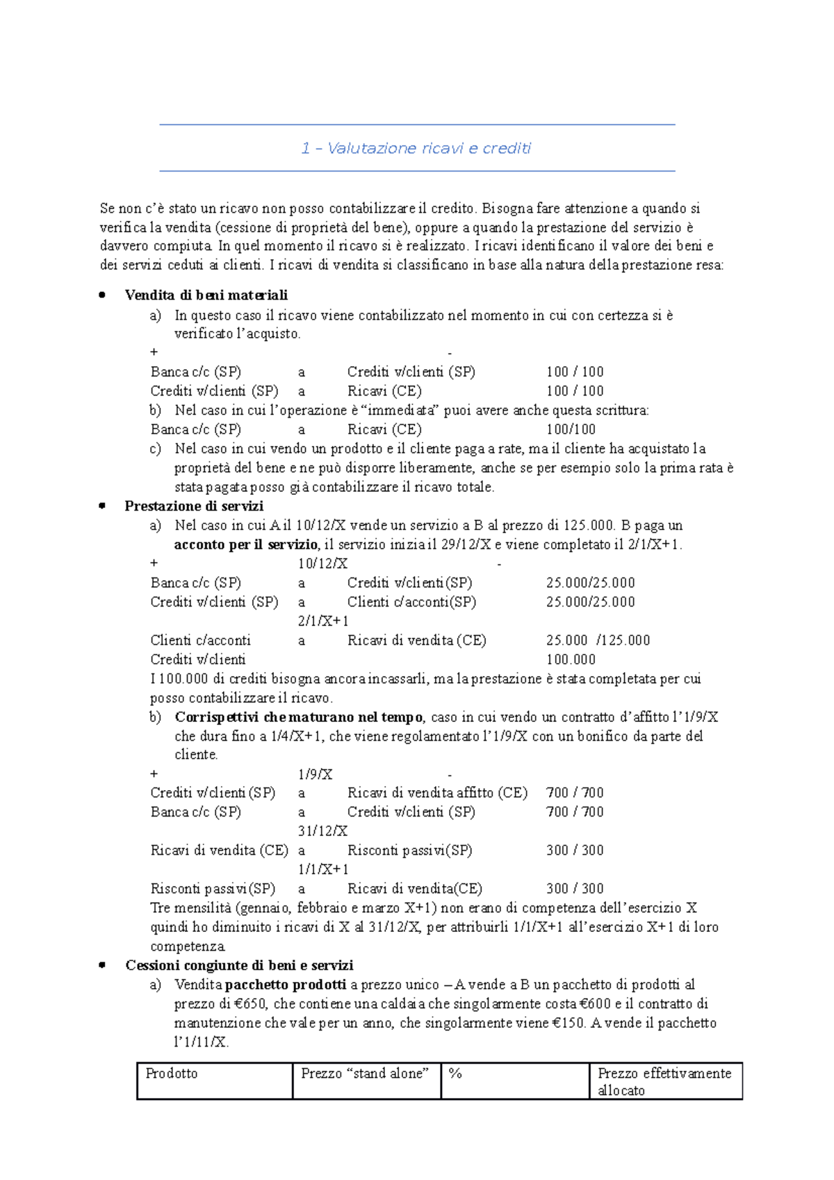 Schema B2 - Appunti e alcuni esercizi - 1 – Valutazione ricavi e ...