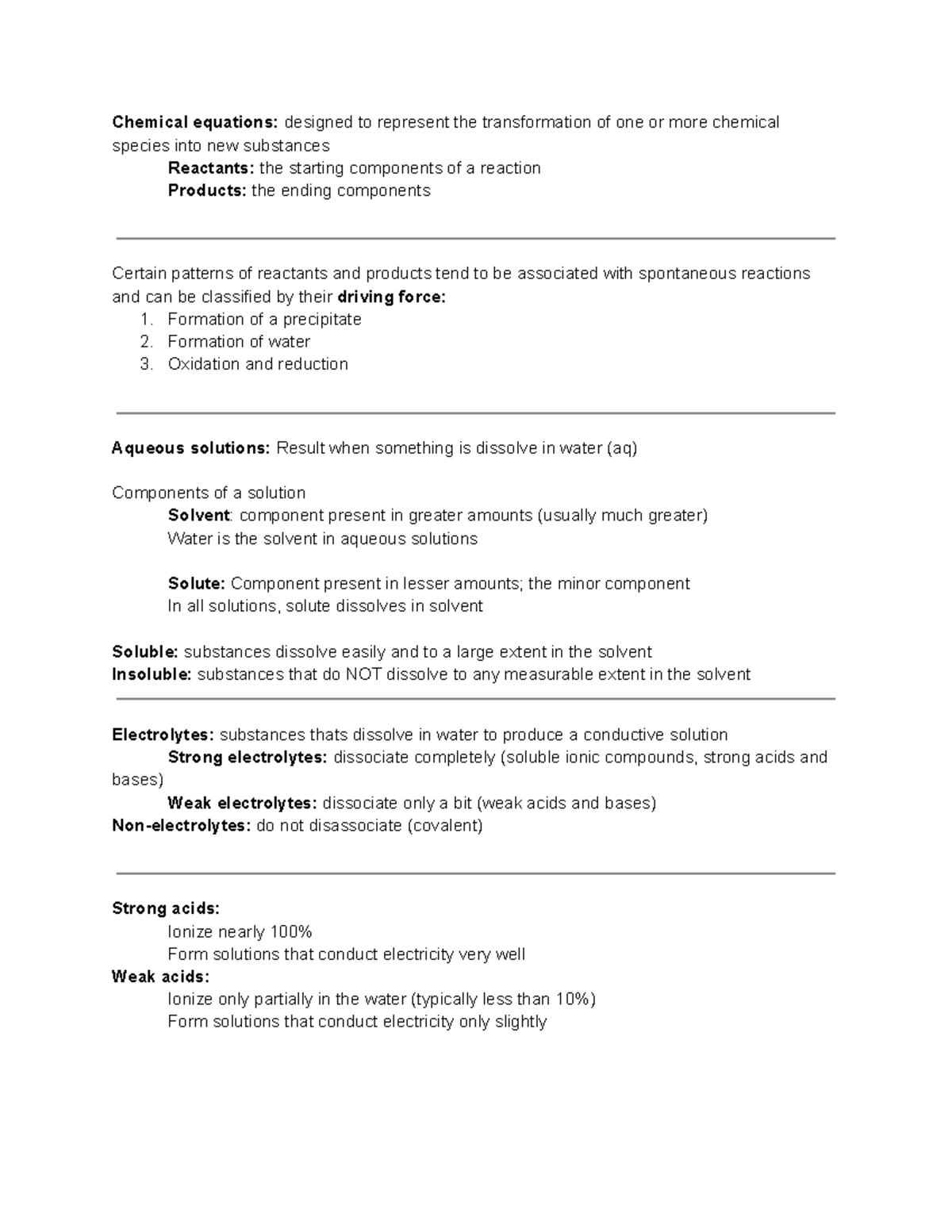 Chapter 4 Notes - Chemical equations: designed to represent the ...