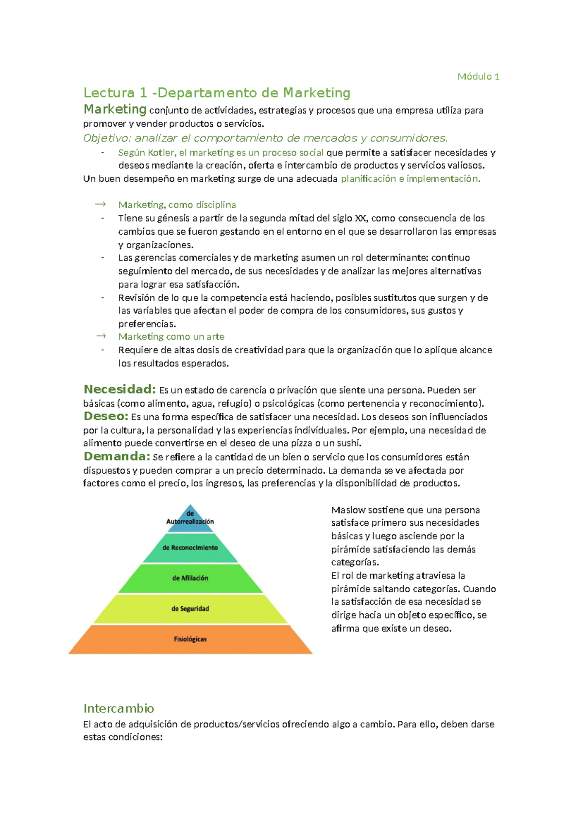 Resumen modulo 1 - Módulo 1 Lectura 1 -Departamento de Marketing ...