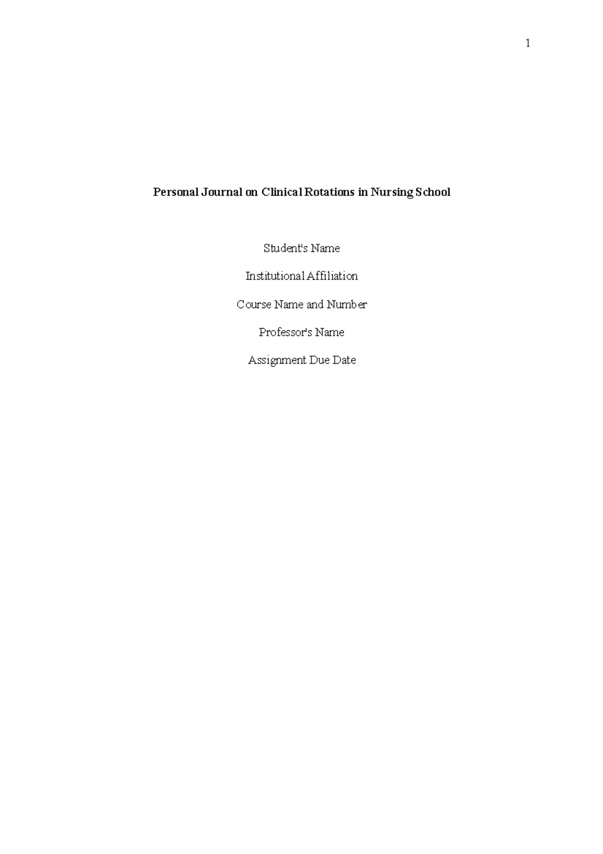 Personal Journal on Clinical Rotations in Nursing School - Initiating ...