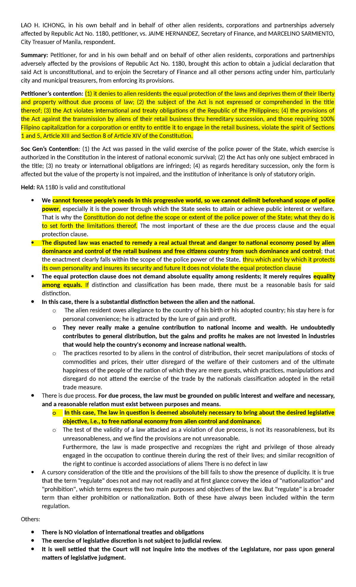 RTL Week 3 Case Digest - Summary Legal Management - LAO H. ICHONG, in ...
