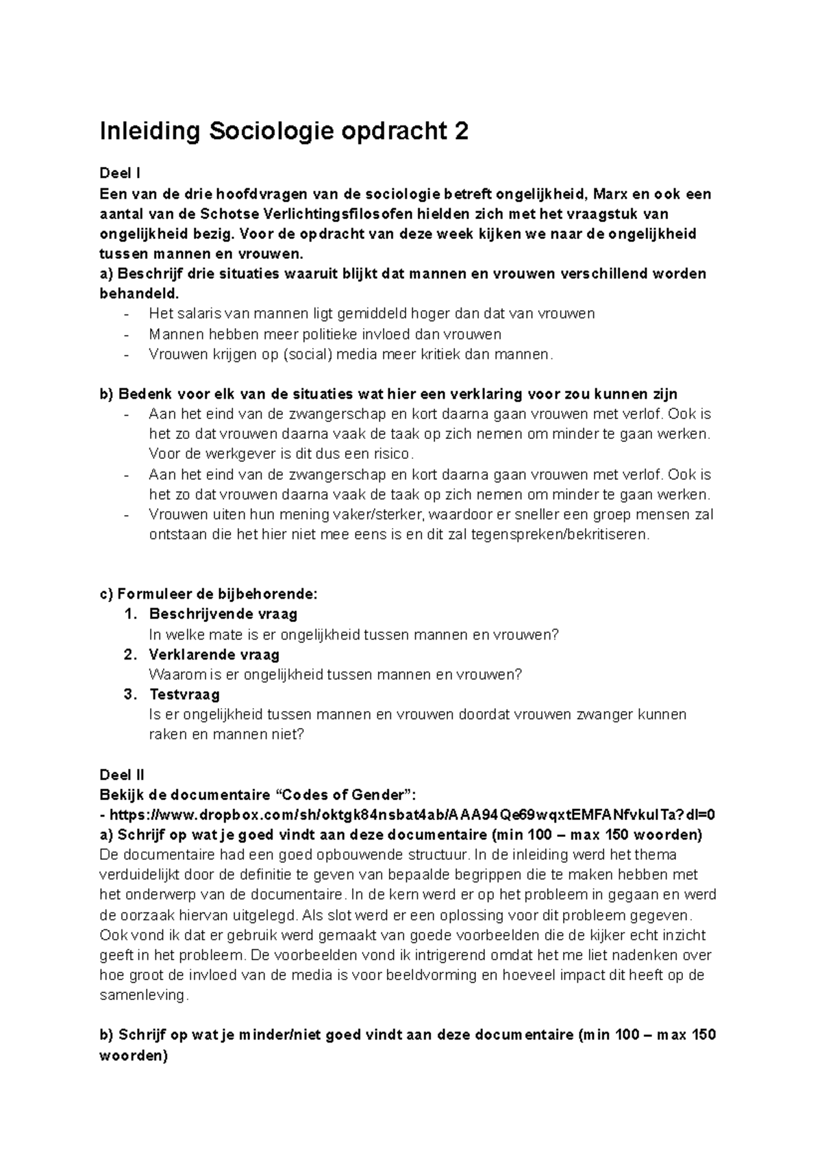 Inleiding Sociologie Opdracht 2 - Inleiding Sociologie Opdracht 2 Deel ...