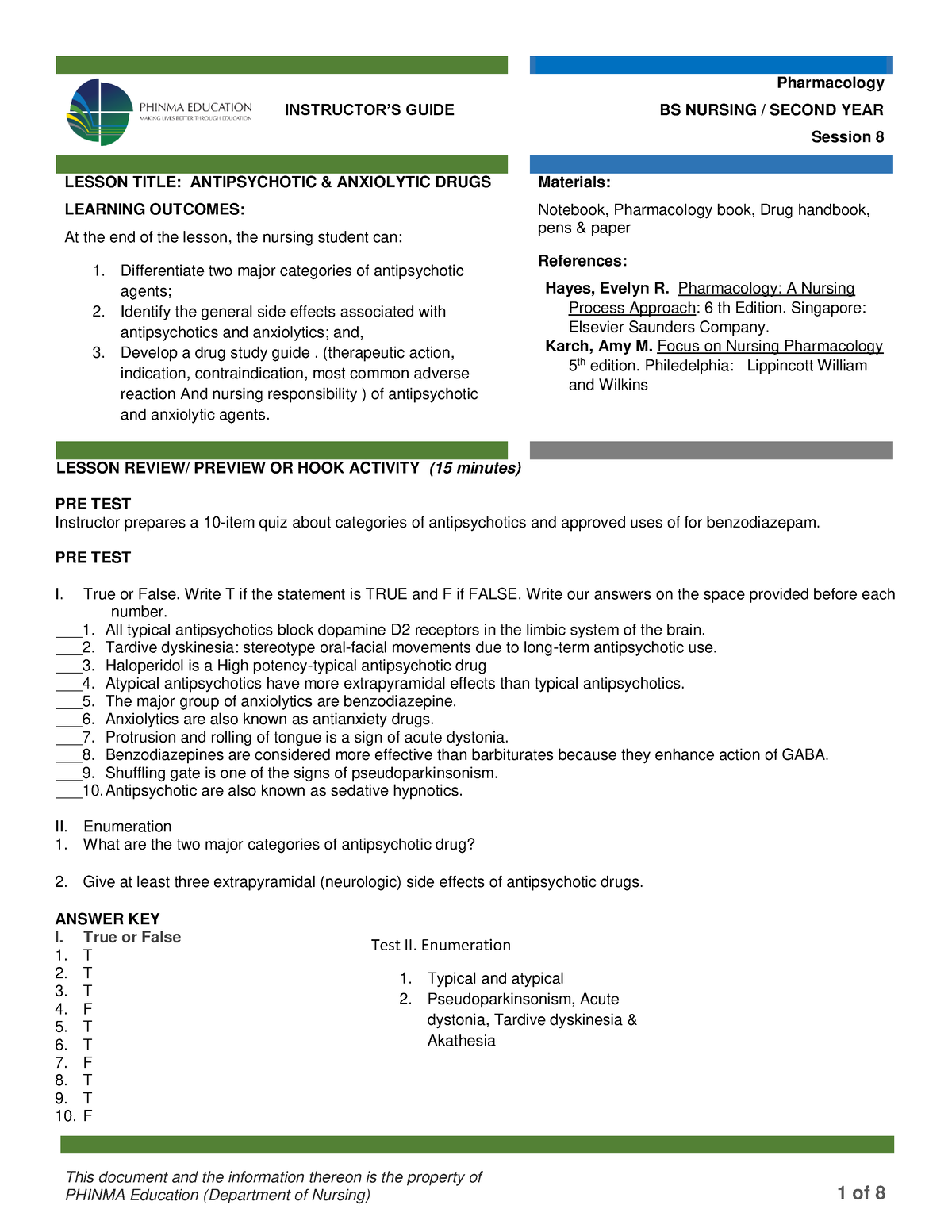 HES 005 Session 8 IG - Pharmacology - This Document And The Information ...