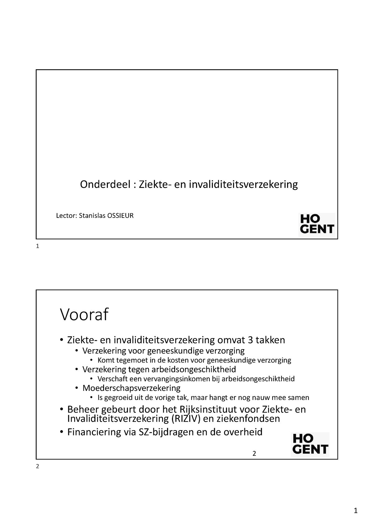 Handout Ziekte- Invaliditeit 2022-2023 - Onderdeel : Ziekte- En ...