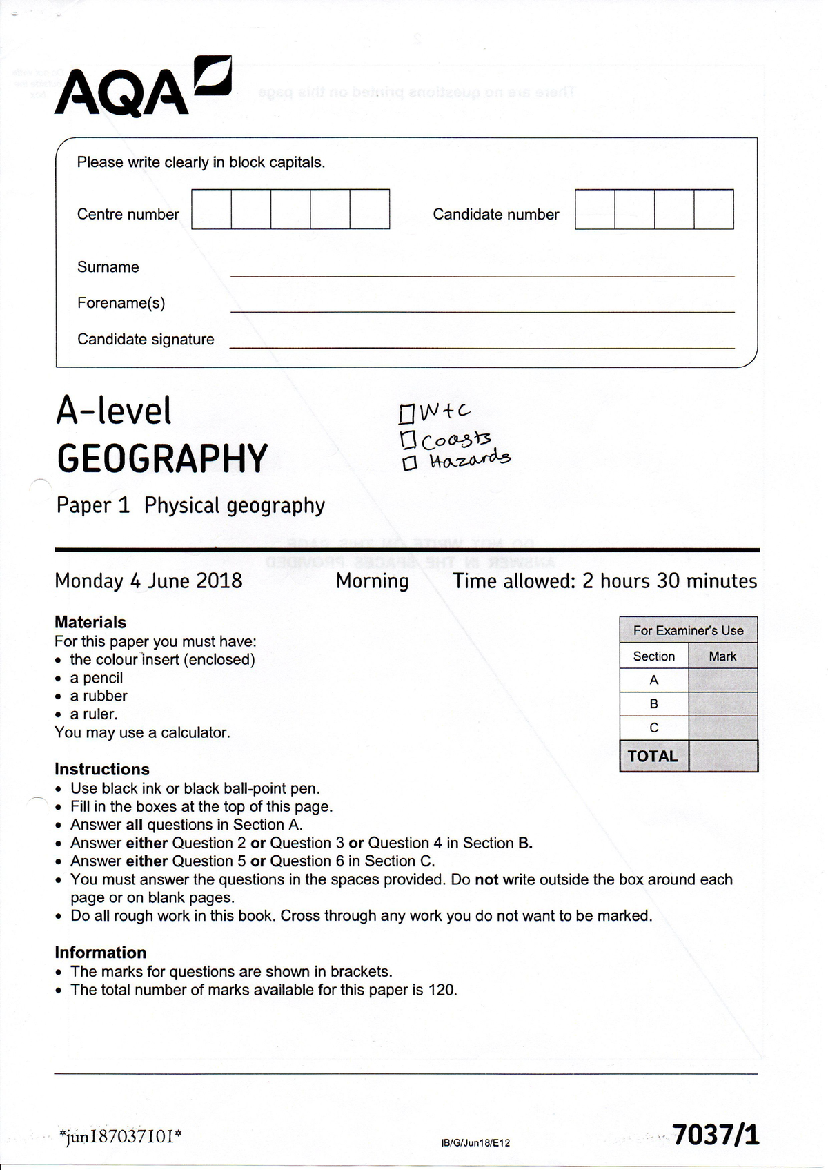 aqa a level geography coursework deadline