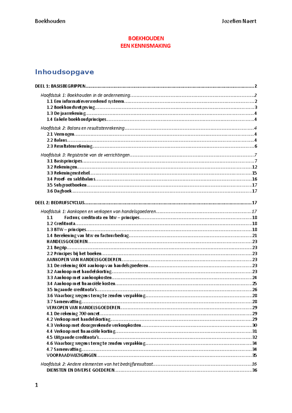 Boekhouden - SV - Les - BOEKHOUDEN EEN KENNISMAKING Hoofdstuk 1 ...