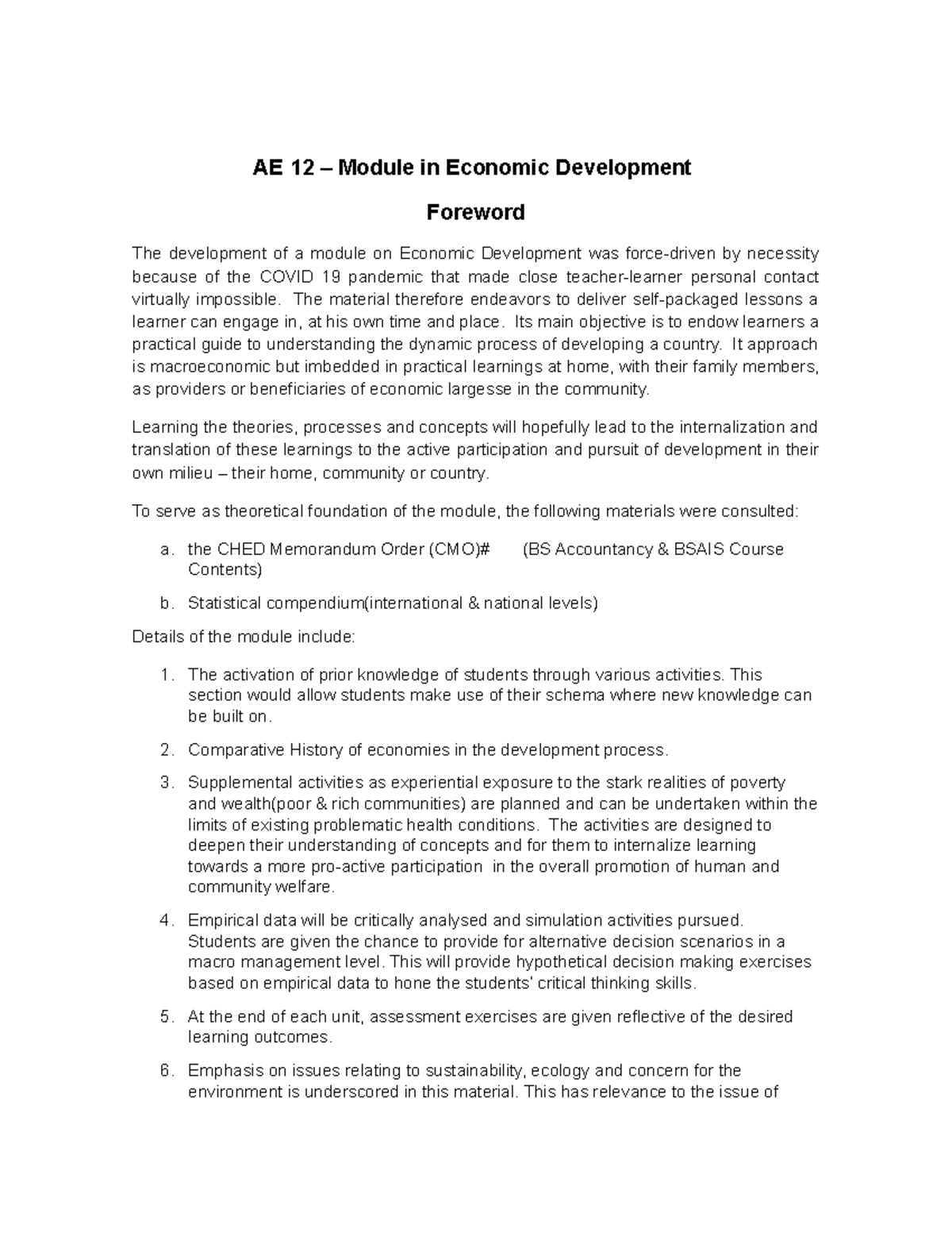 Ecodev module 1-package 1 - AE 12 – Module in Economic Development ...