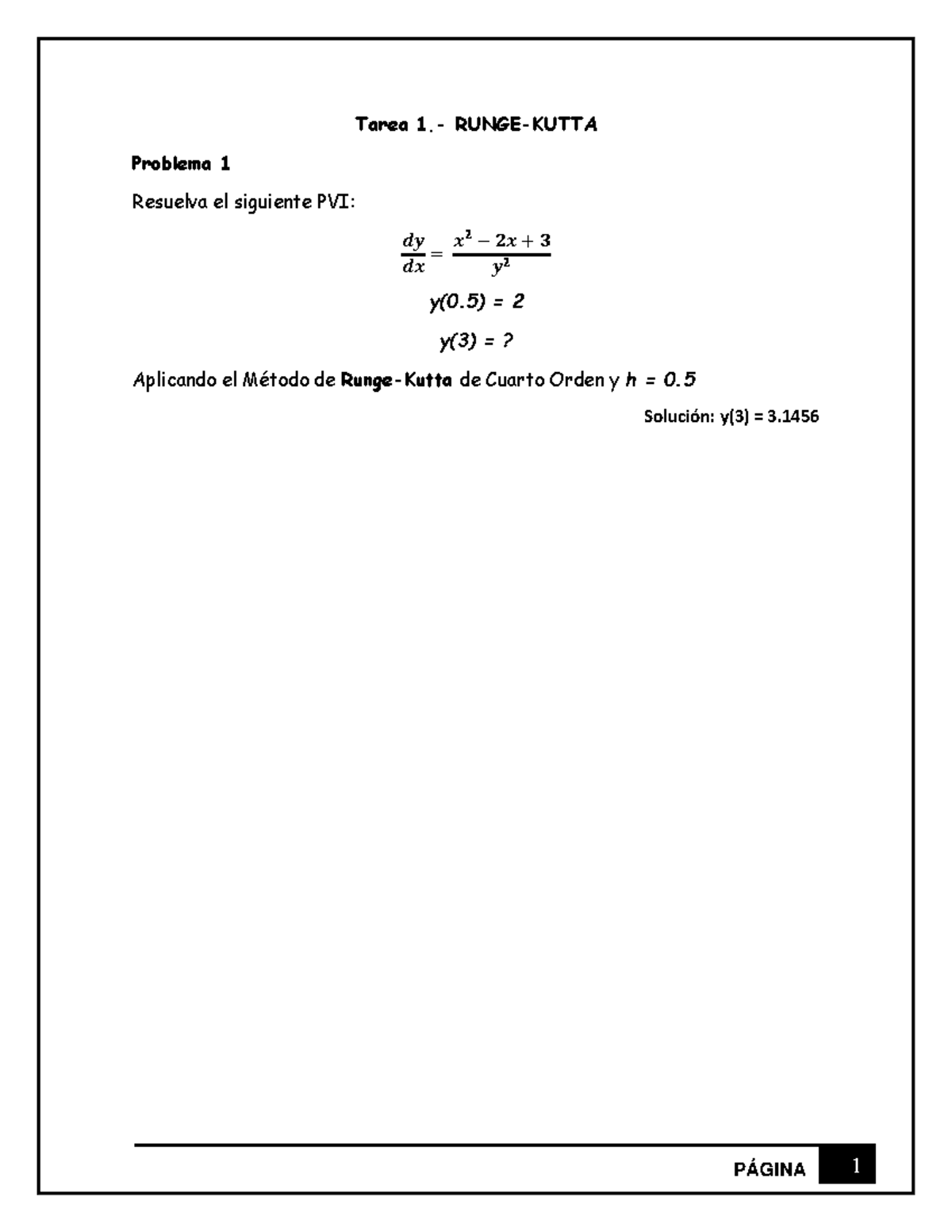 Ejercicios Runge Kutta 1 Tarea 1. RUNGEKUTTA Problema 1 Resuelva el