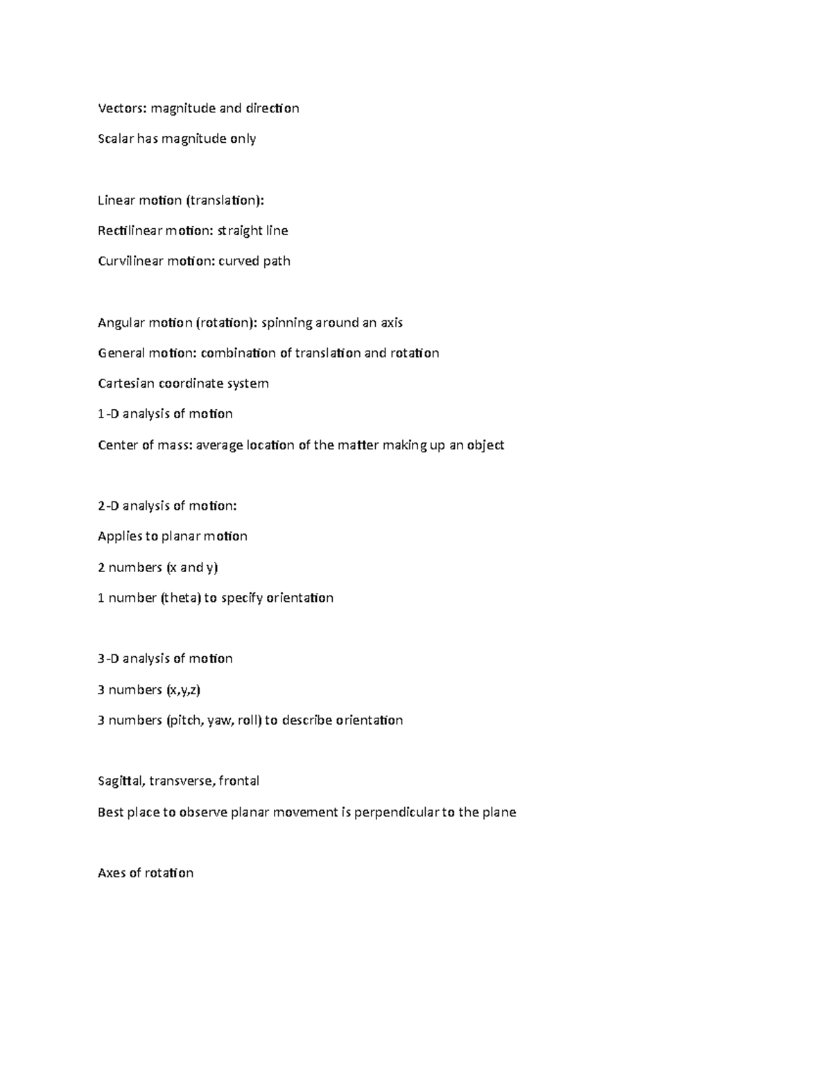 KIN 321 Lecture notes - Vectors: magnitude and direction Scalar has ...