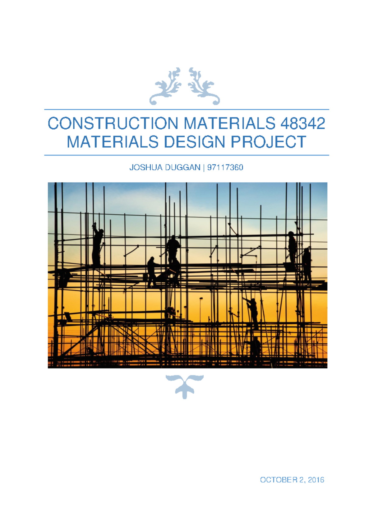 Material Design project CONSTRUCTION MATERIALS 48342 MATERIALS DESIGN