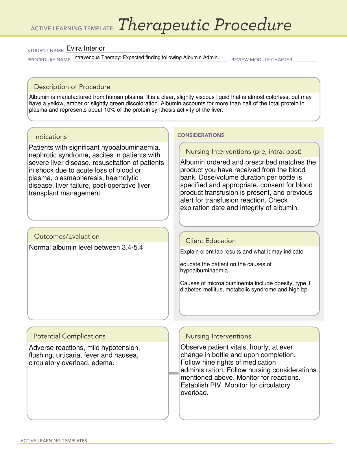 Albumin ALT Therapeutic Procedure ACTIVE LEARNING TEMPLATES 