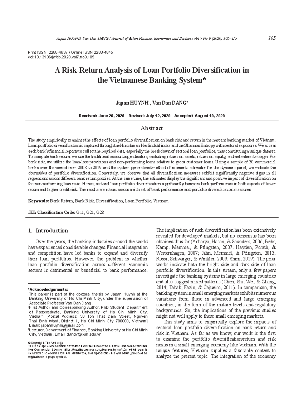 A Risk-Return Analysis of Loan Portfolio Diversification in the ...