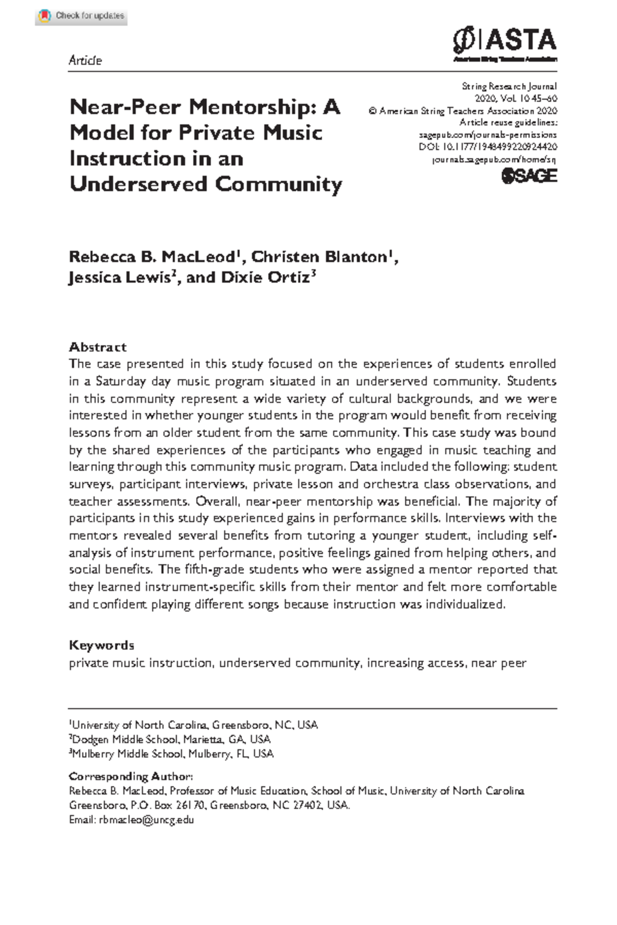 Study 3 doi/10.1177/ String Research Journal 2020, Vol. 10 45