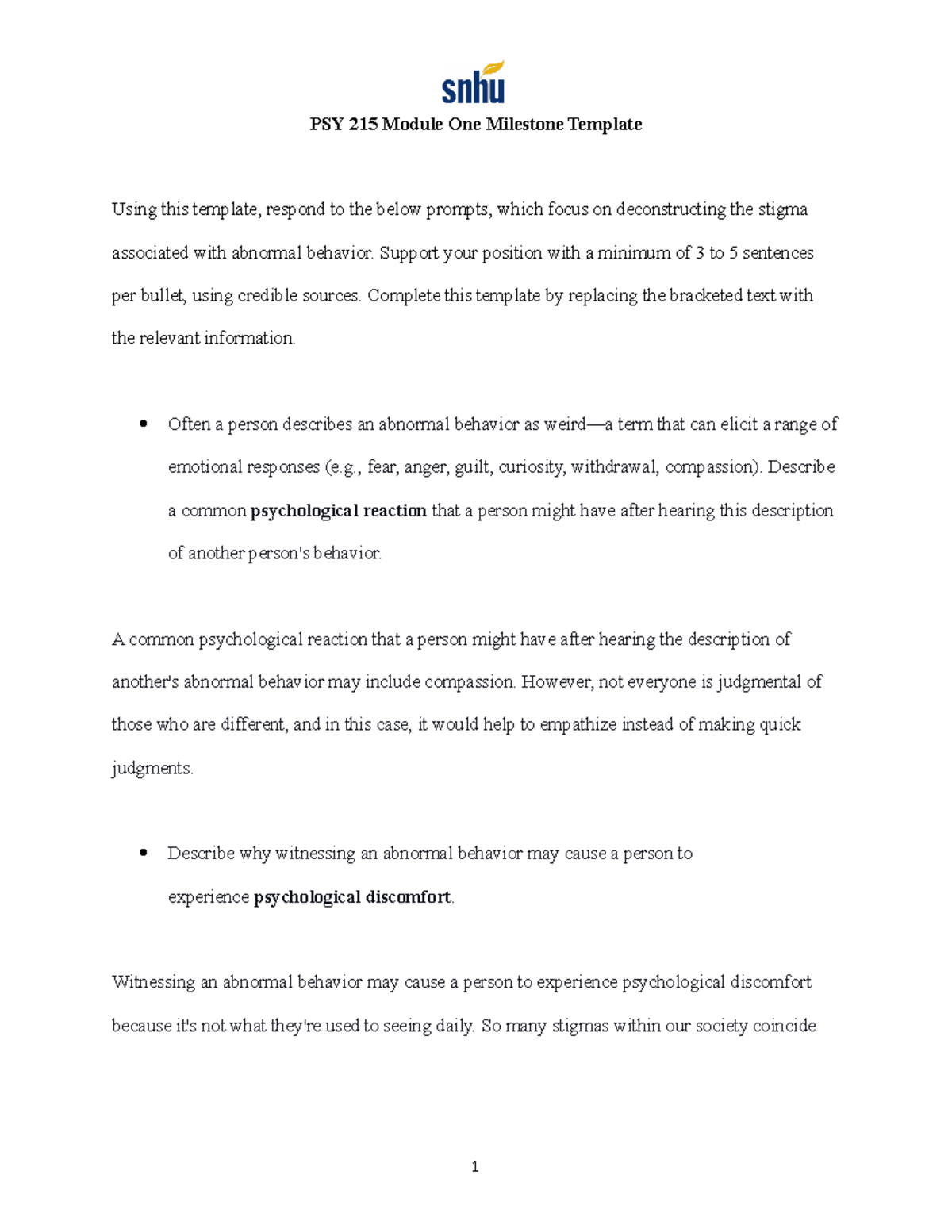 PSY 215 Module One Milestone Template PSY 215 Module One Milestone Template Using This