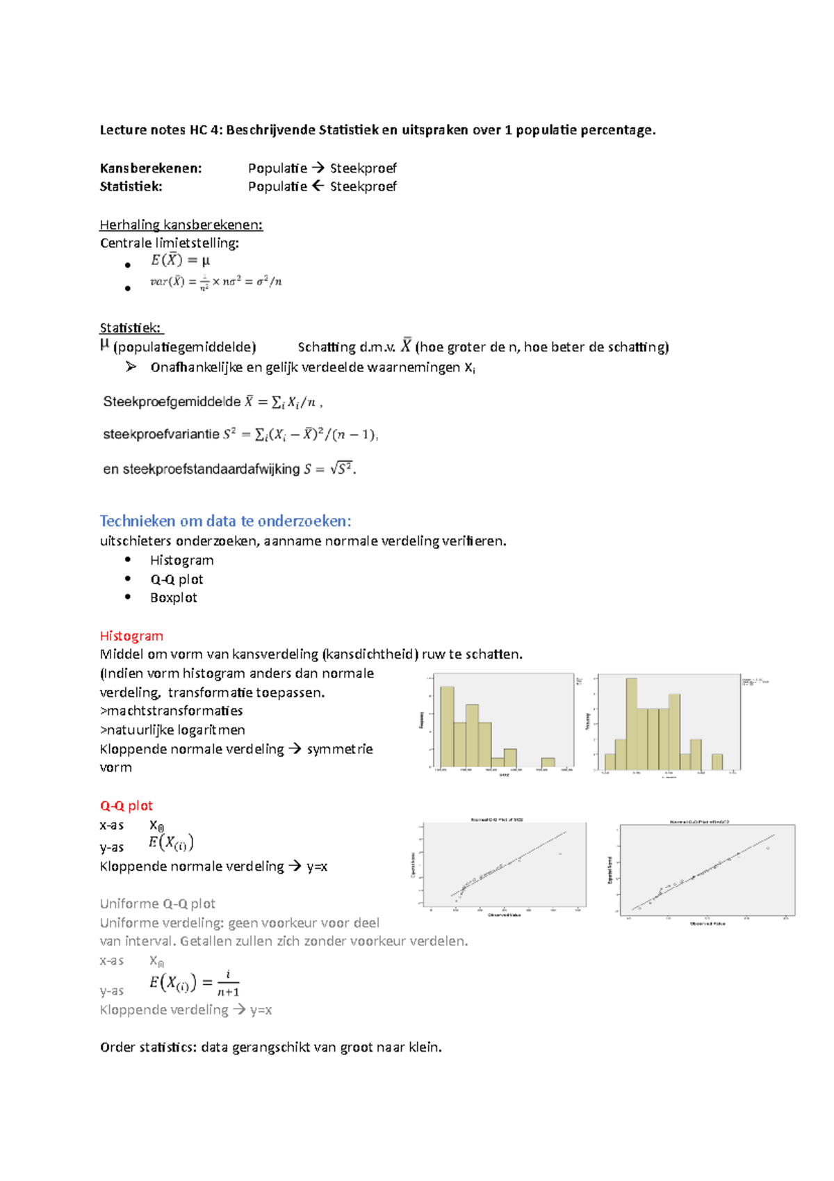 Kansrekening En Statistiek - Lecture Notes HC 4: Beschrijvende ...