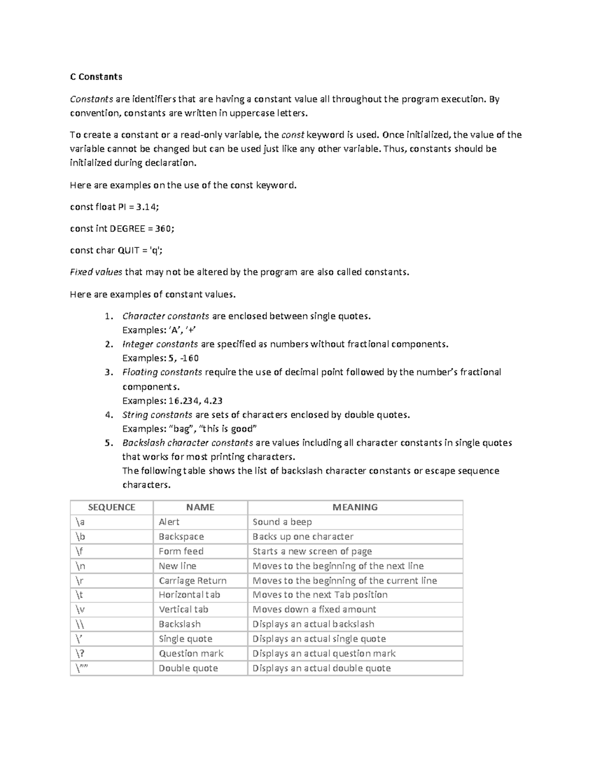 7 Constants - Constants are identifiers that are having a constant ...