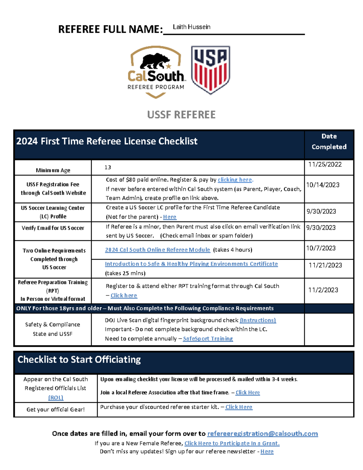 Final Reffing - REFEREE FULL NAME:________________________ USSF REFEREE ...