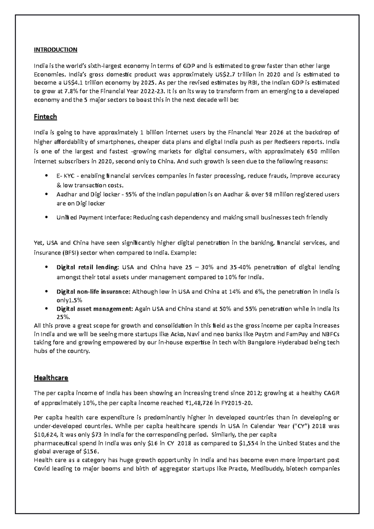 5 growing sectors in GDP - INTRODUCTION India is the world’s sixth ...