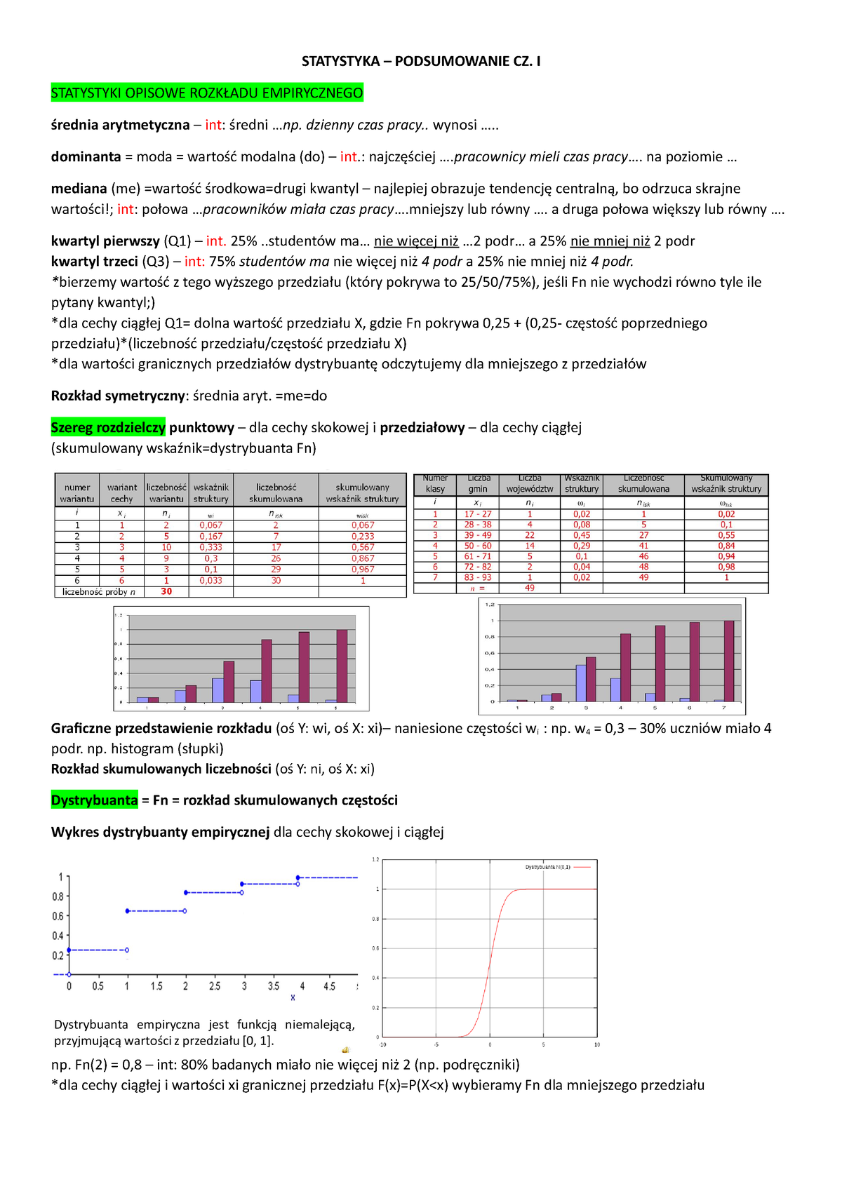 Statystyka Podsumowanie Cz I Statystyka Podsumowanie Cz I Statystyki Opisowe RozkŁadu 1700