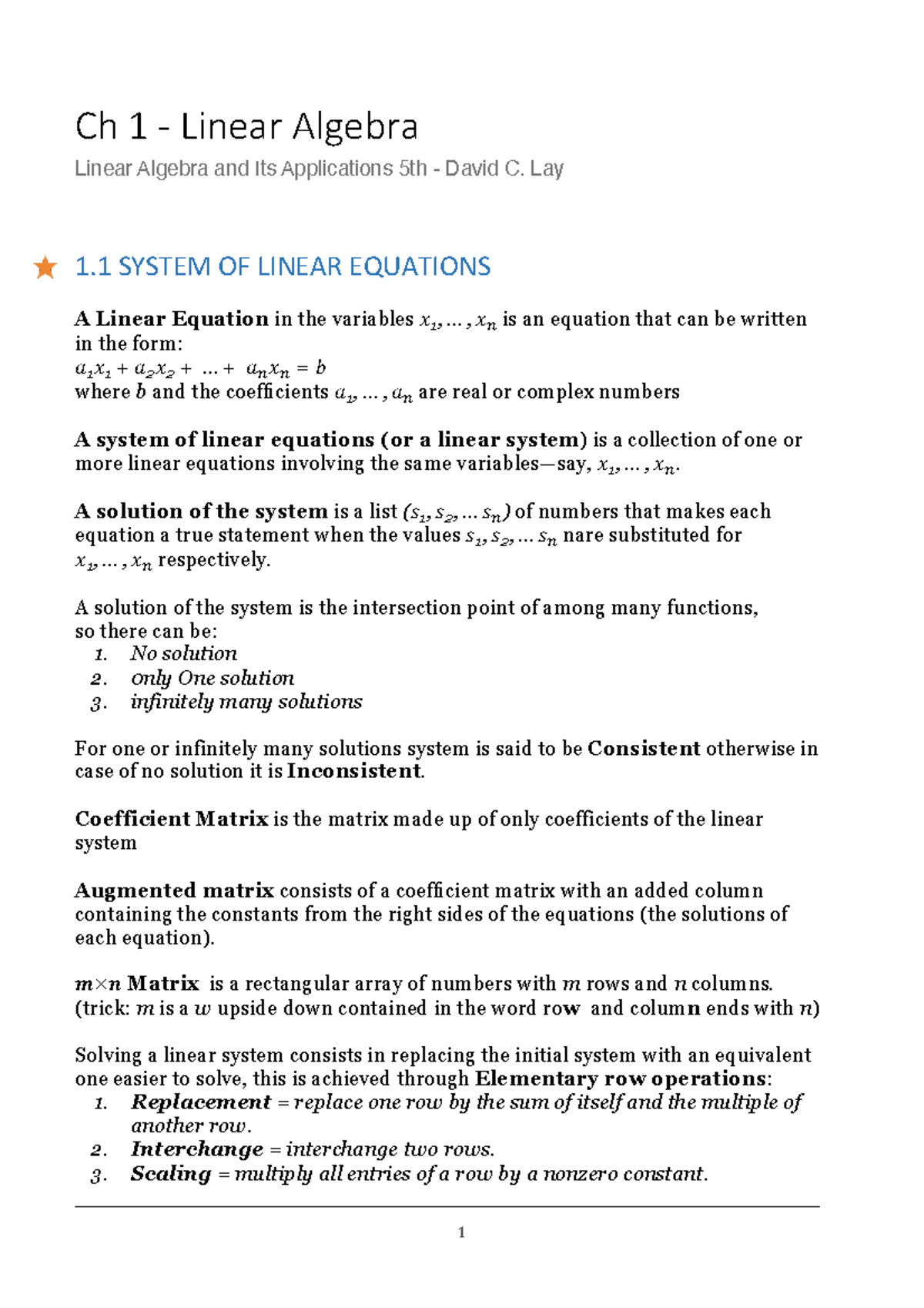 Chapter 1 - Linear Algebra and its Application - David C. Lay - 1 ...