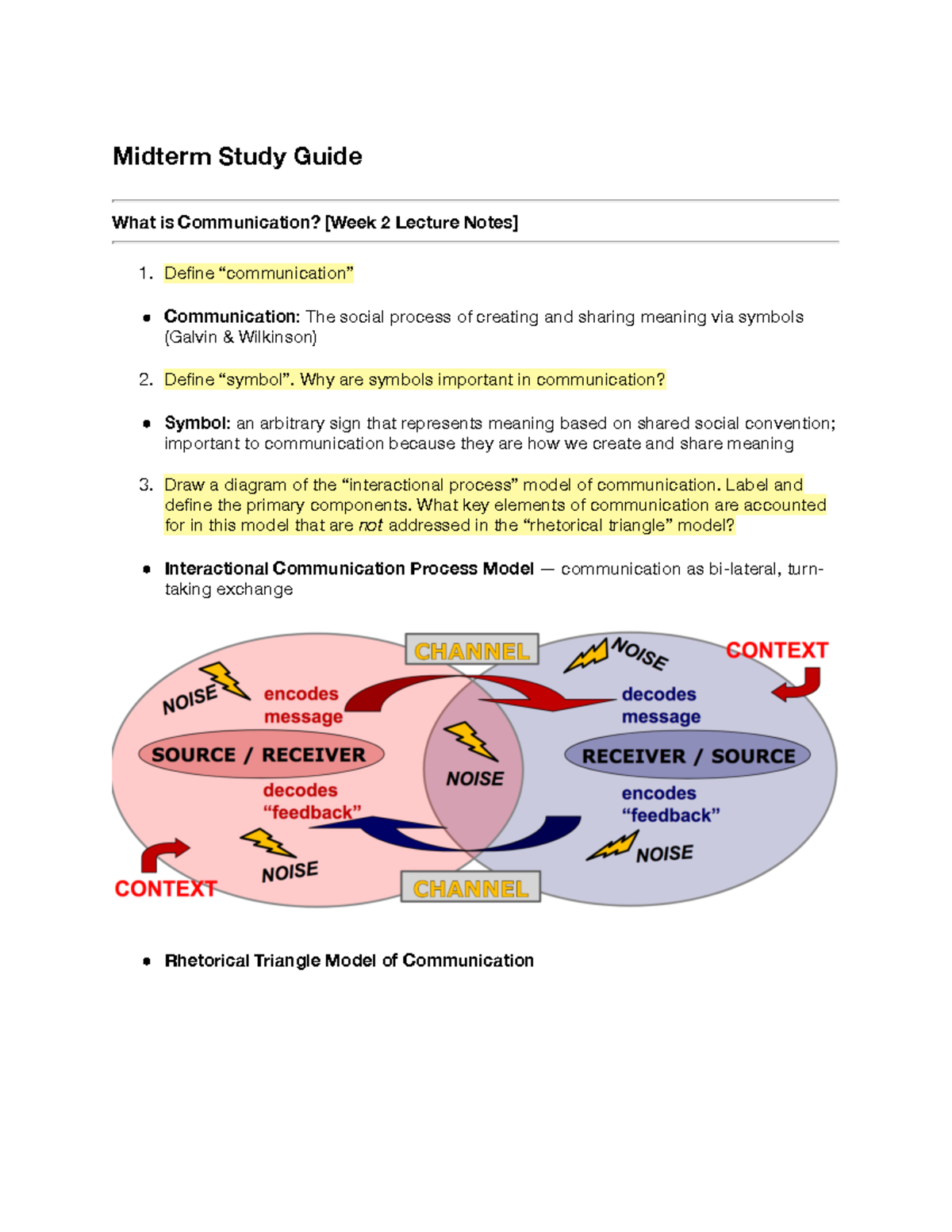 Midterm Study Guide 4473 - Midterm Study Guide What is Communication? 2 ...