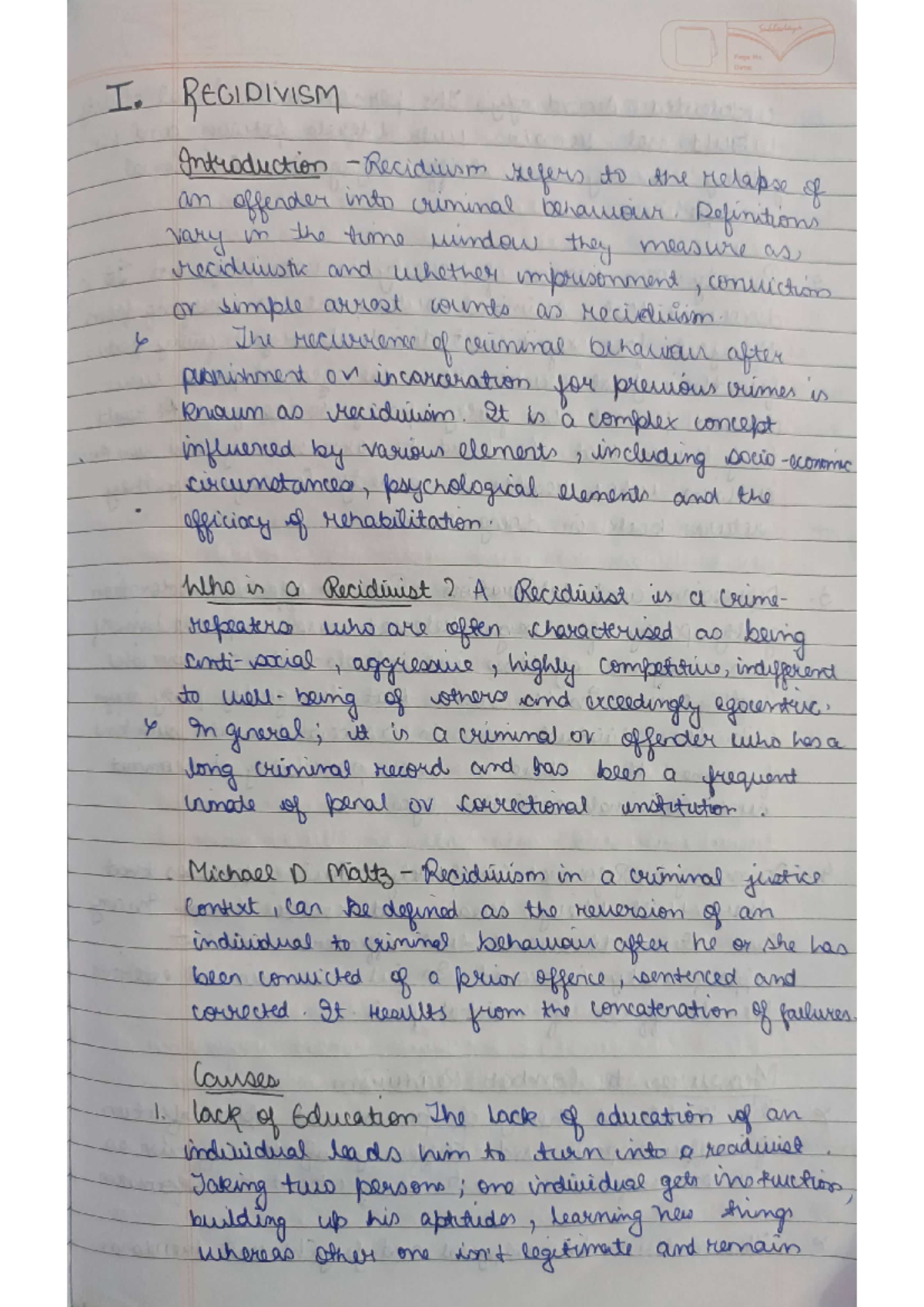Recidivism - I. REGIDIVISM Introduction refers to the relabse of an ...