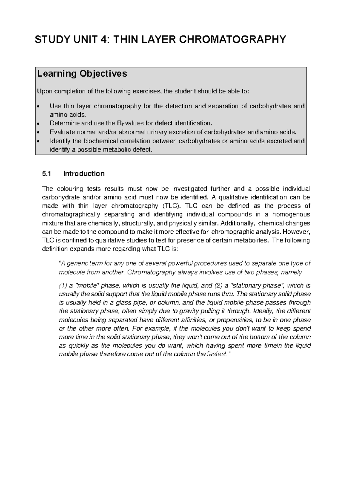 Study+UNIT+4 Method TLC - STUDY UNIT 4: THIN LAYER CHROMATOGRAPHY 5 ...