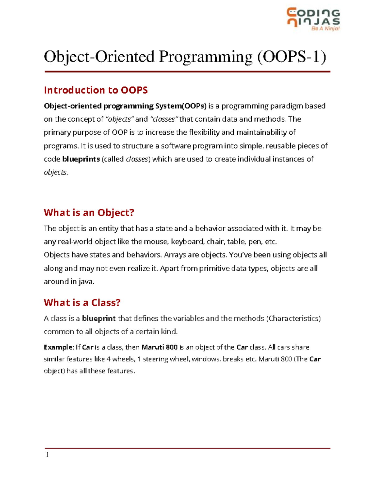 OOPS1 - Object-Oriented Programming (OOPS-1) Introduction to OOPS ...
