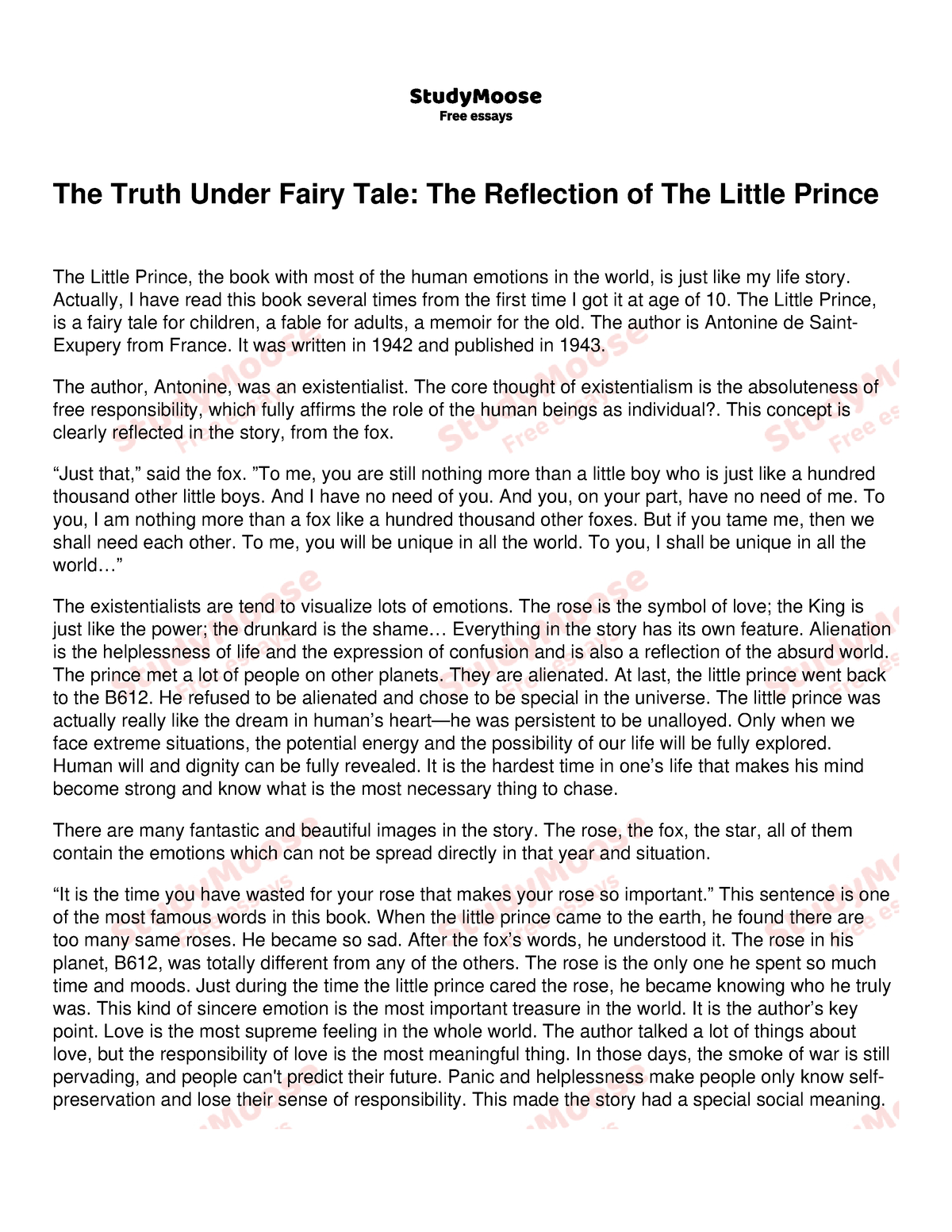 reflection essay about little prince