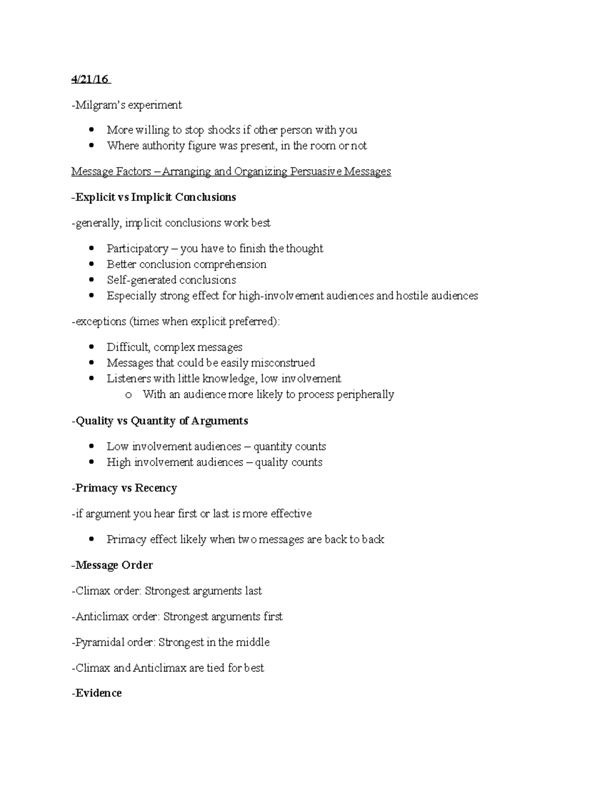 Notes - Messages - 4/21/ -Milgram’s experiment More willing to stop ...