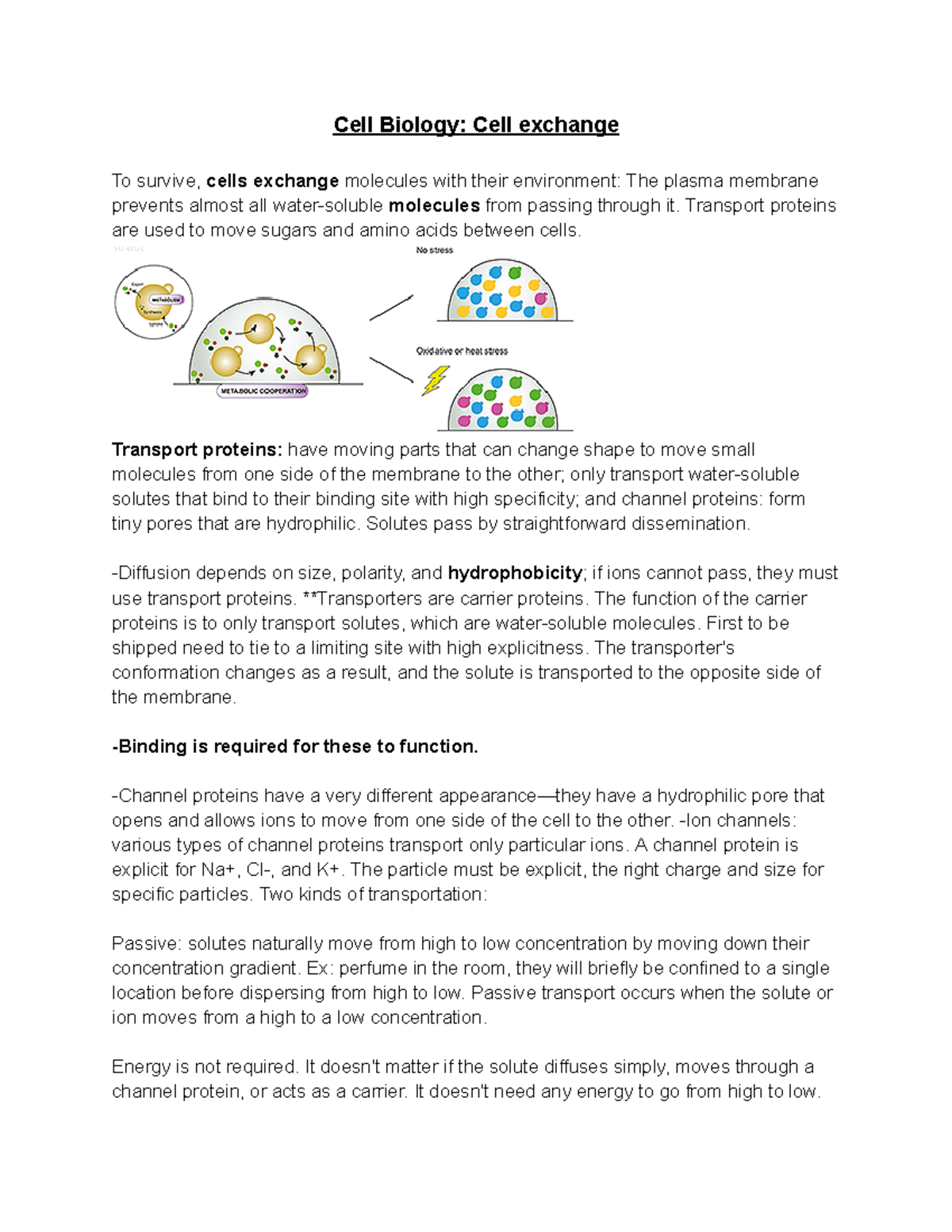 Cell Biology Cell exchange Transport proteins are used to move sugars