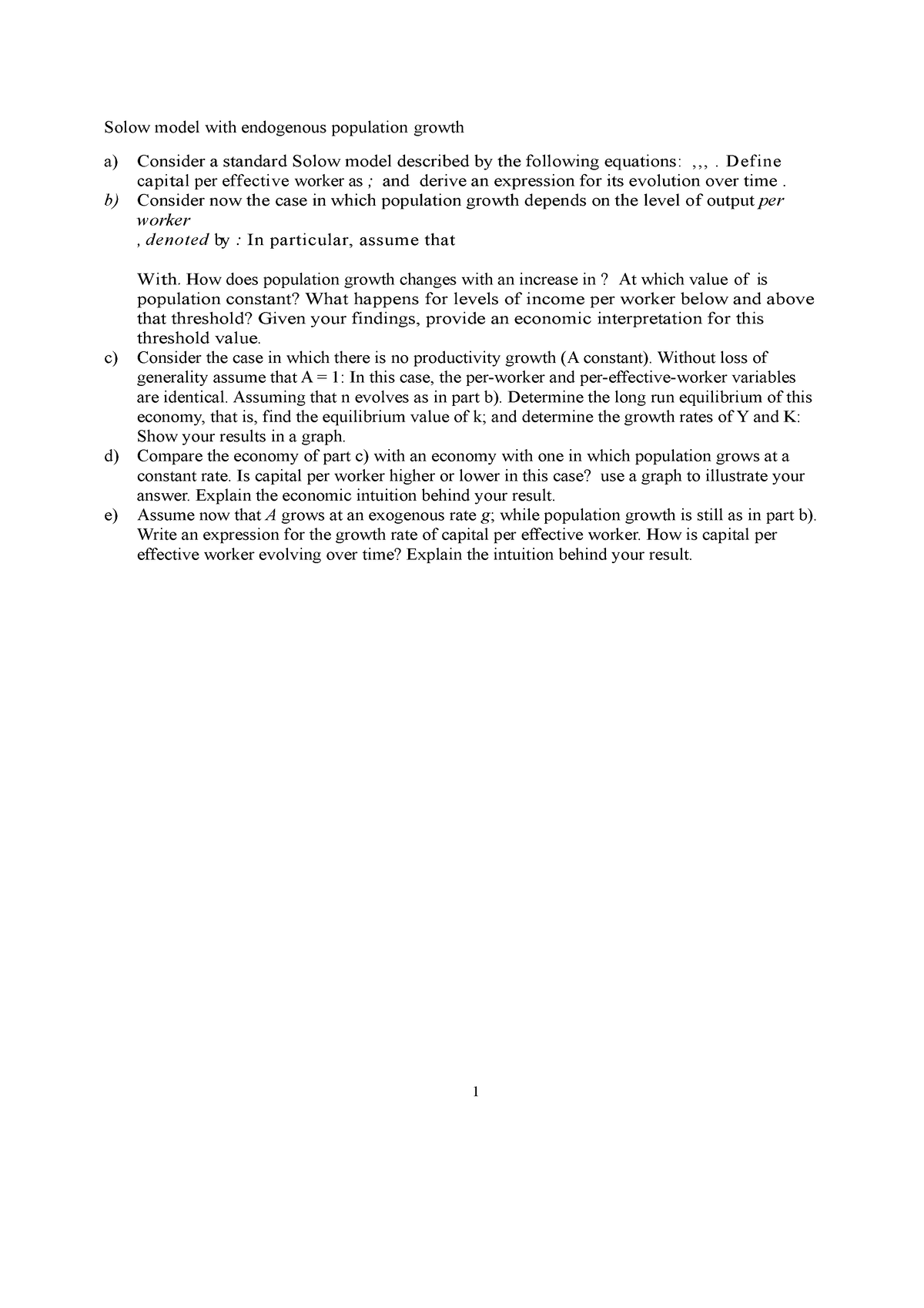 Q5 Romer Solow Model With Endogenous Population Growth A Consider