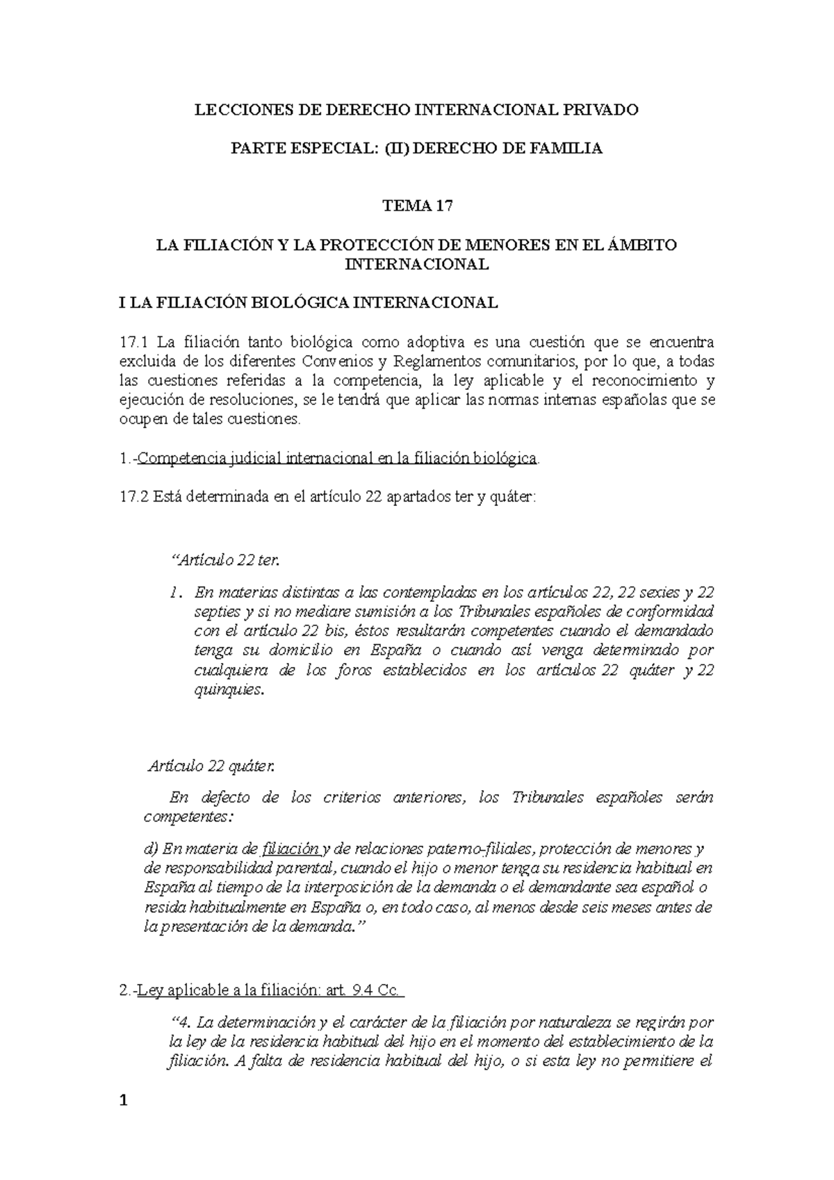 Tema 17. La Filiación Y La Protección De Menores (1) Copia - LECCIONES ...