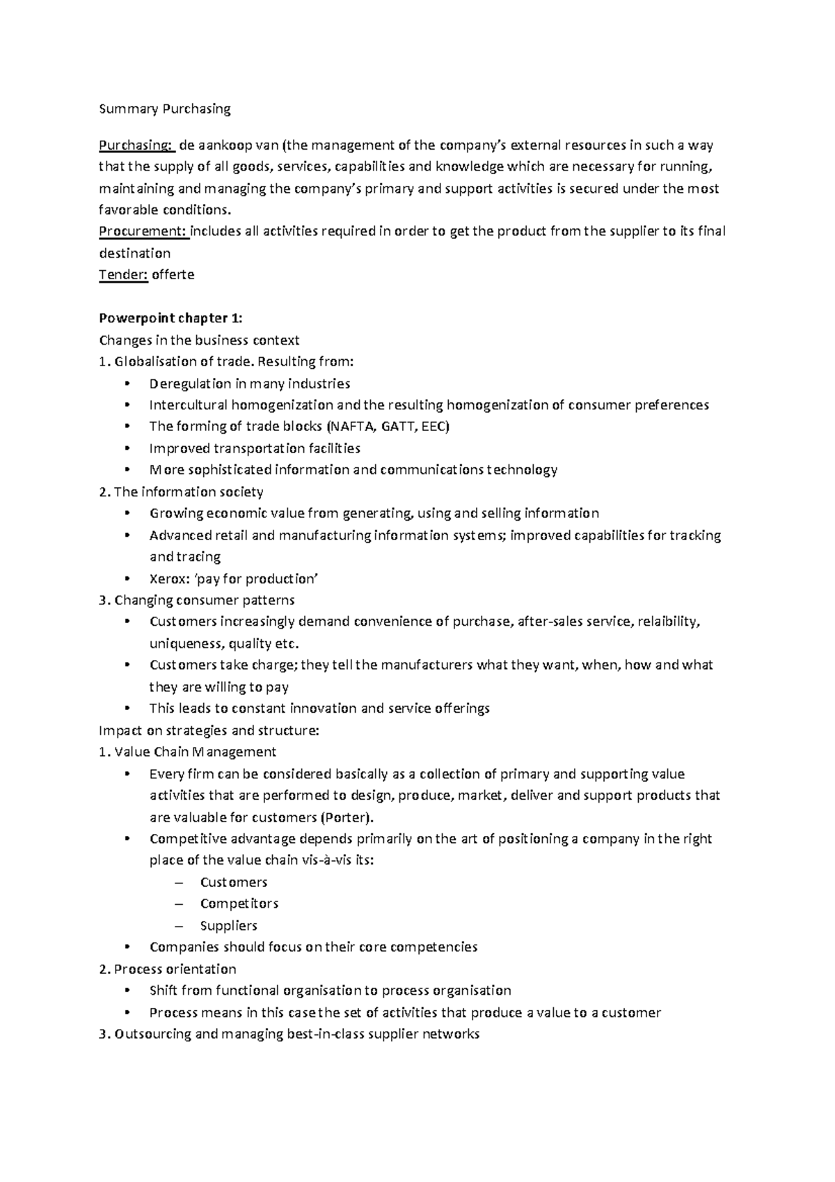 Summary Purchasing Theory - Summary Purchasing Purchasing: de aankoop ...