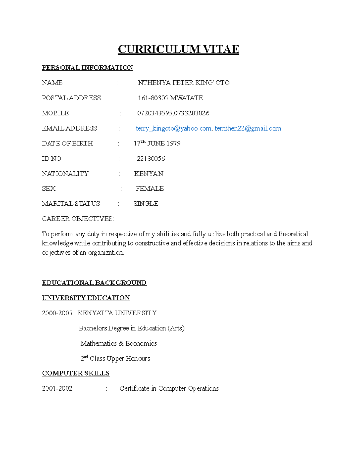 Curriculum Vitae 21 - CURRICULUM VITAE PERSONAL INFORMATION NAME ...