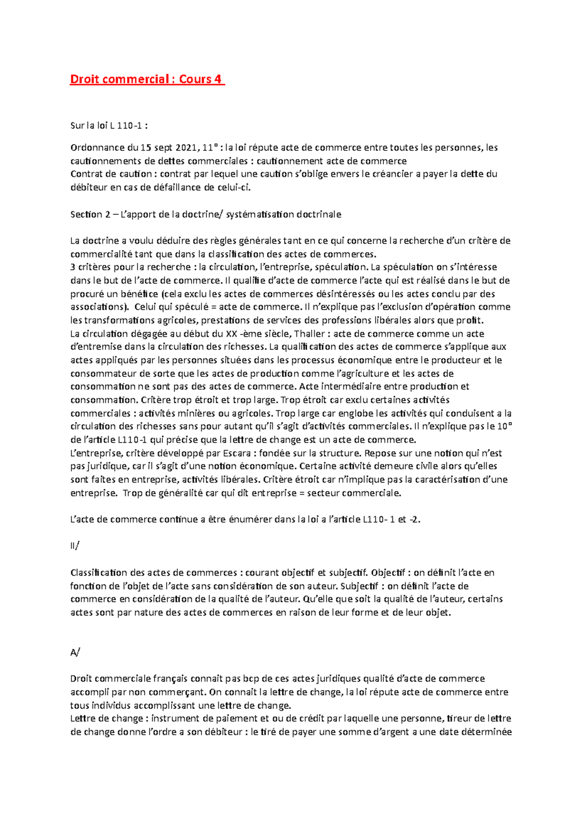 Droit commercial Cours 4 Droit commercial Cours 4 Sur la loi L 110