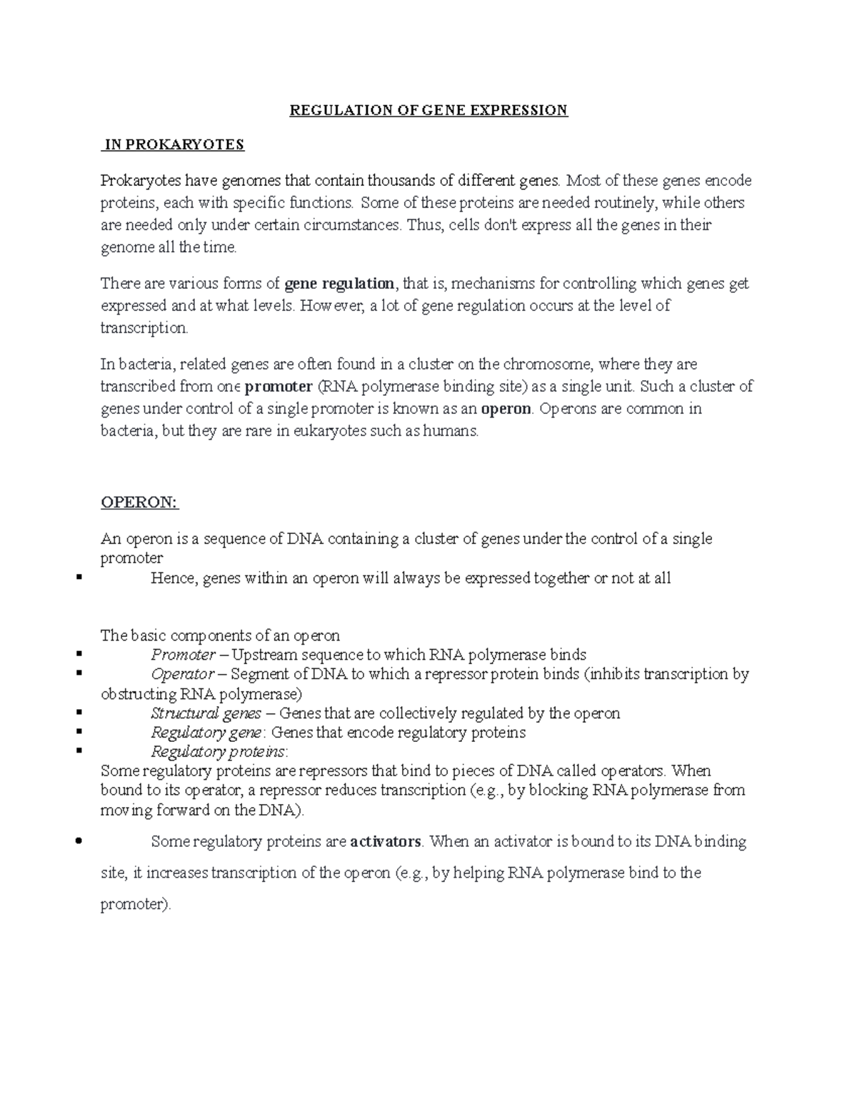 Regulation OF GENE Expression REGULATION OF GENE EXPRESSION IN