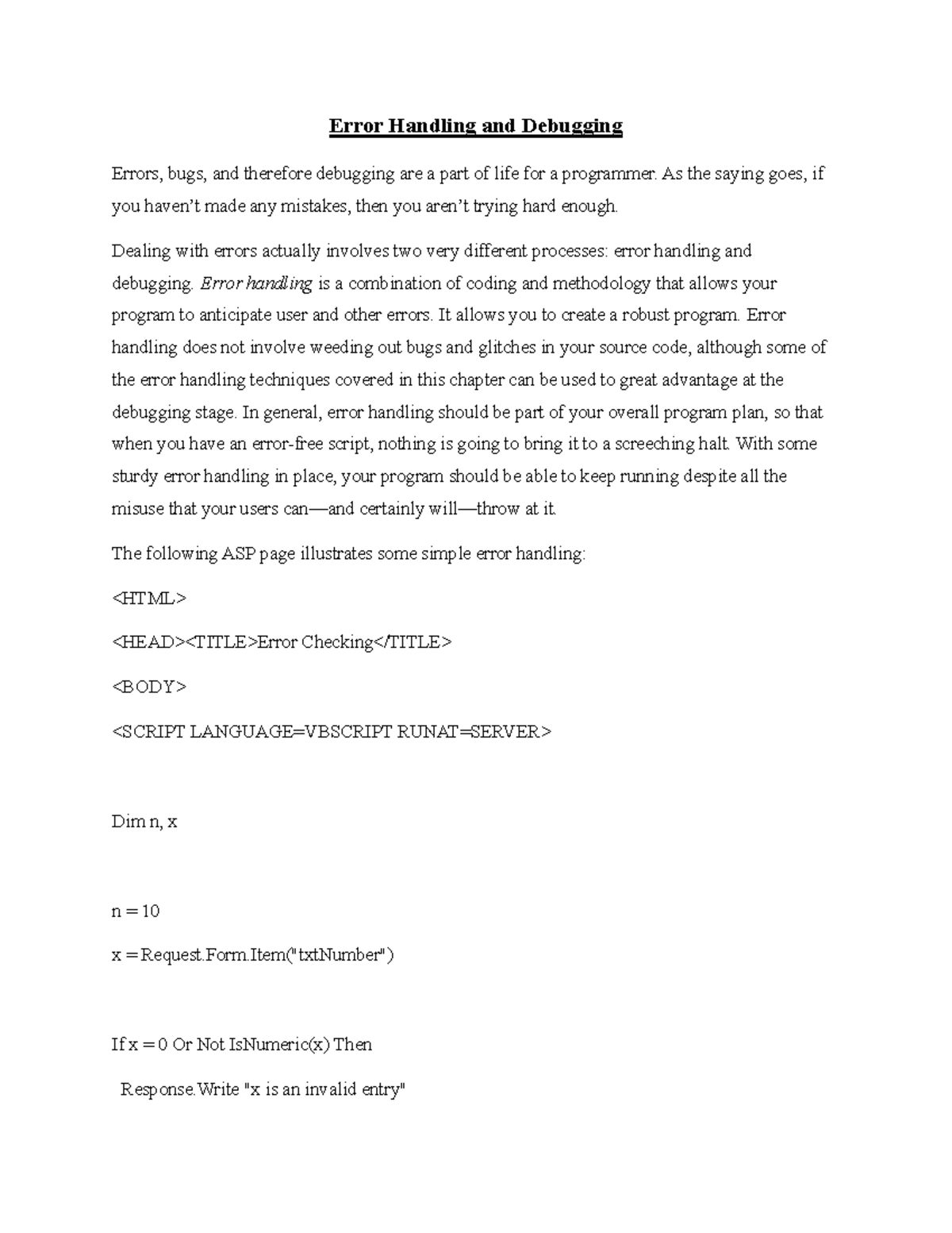 Error Handling and Debugging 1 - Error Handling and Debugging Errors ...