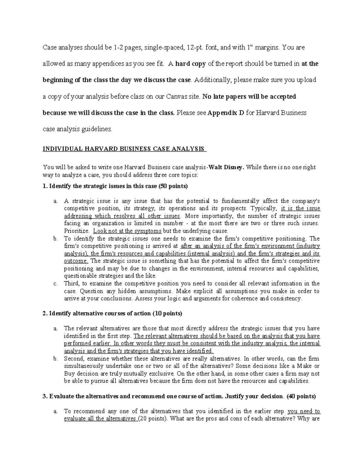 Disney case analysis guideline Case analyses should be 12 pages