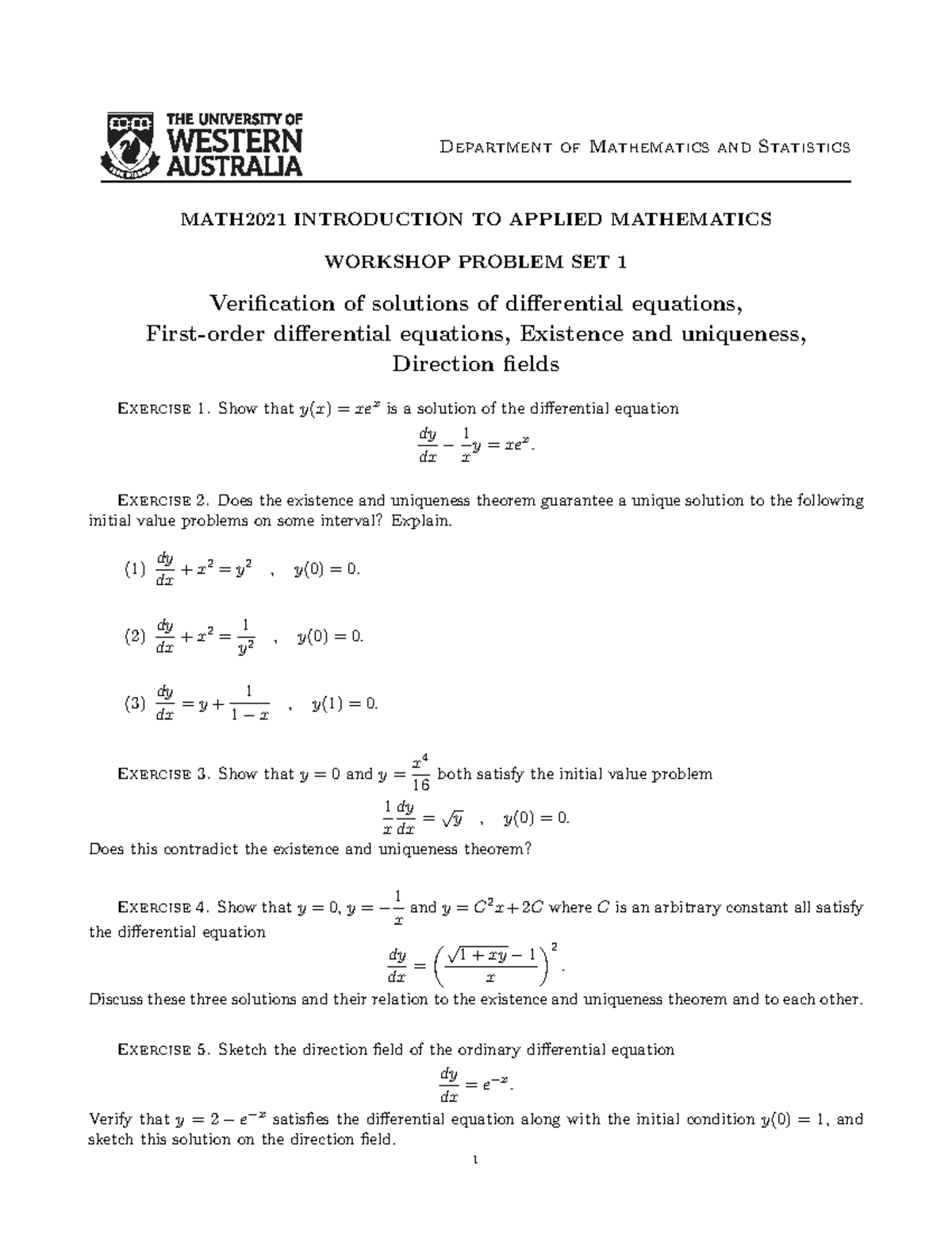 MATH2021 Workshop W01 - Department Of Mathematics And Statistics ...