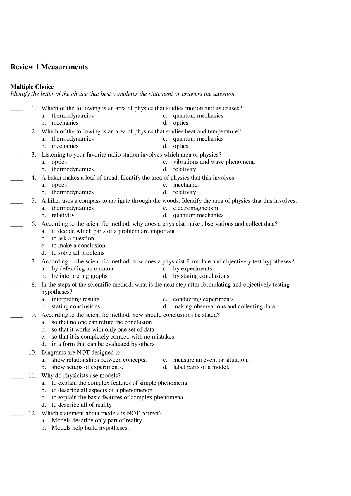 Physics - Review 1 Measurements - Review 1 Measurements Multiple Choice ...