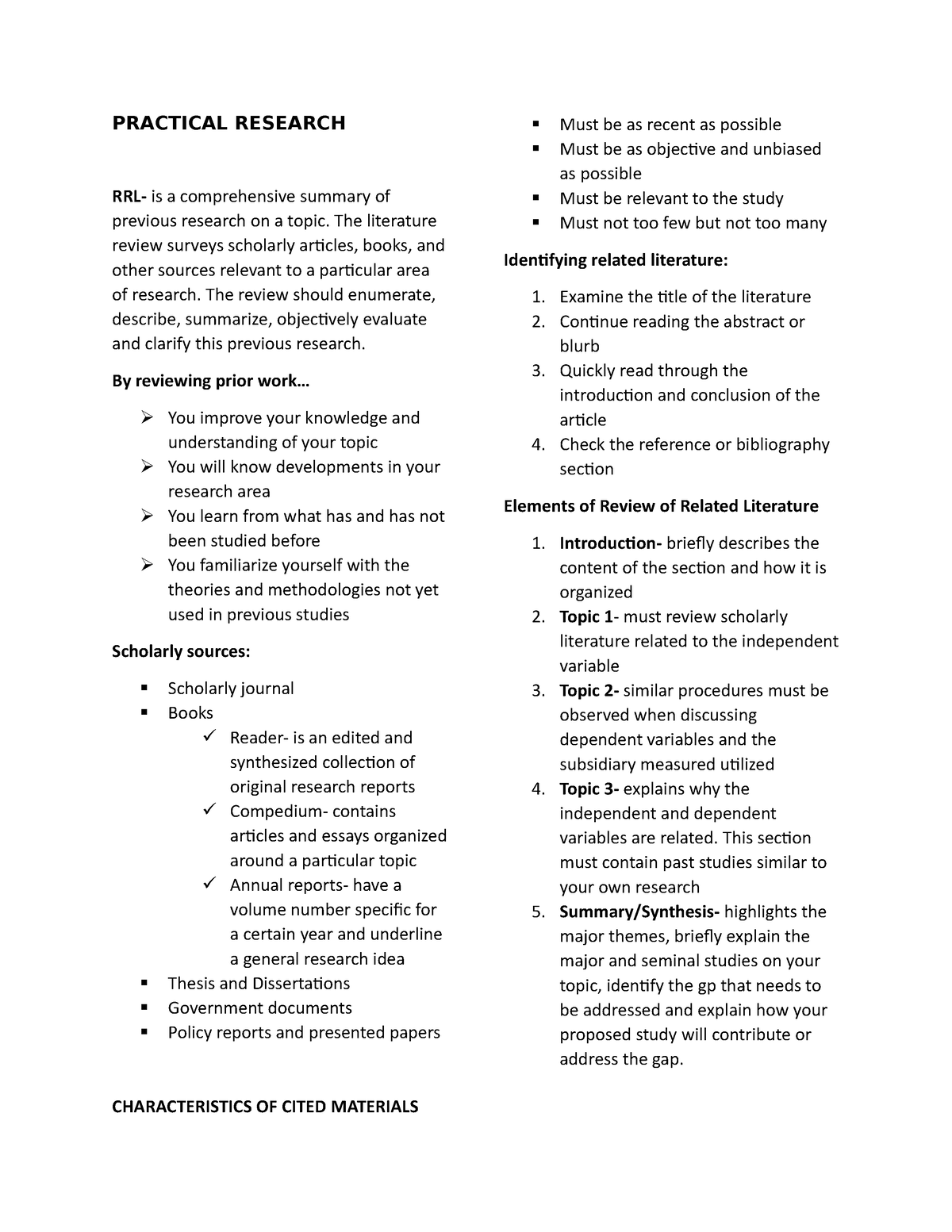 PR1 Notes PRACTICAL RESEARCH RRL Is A Comprehensive Summary Of 