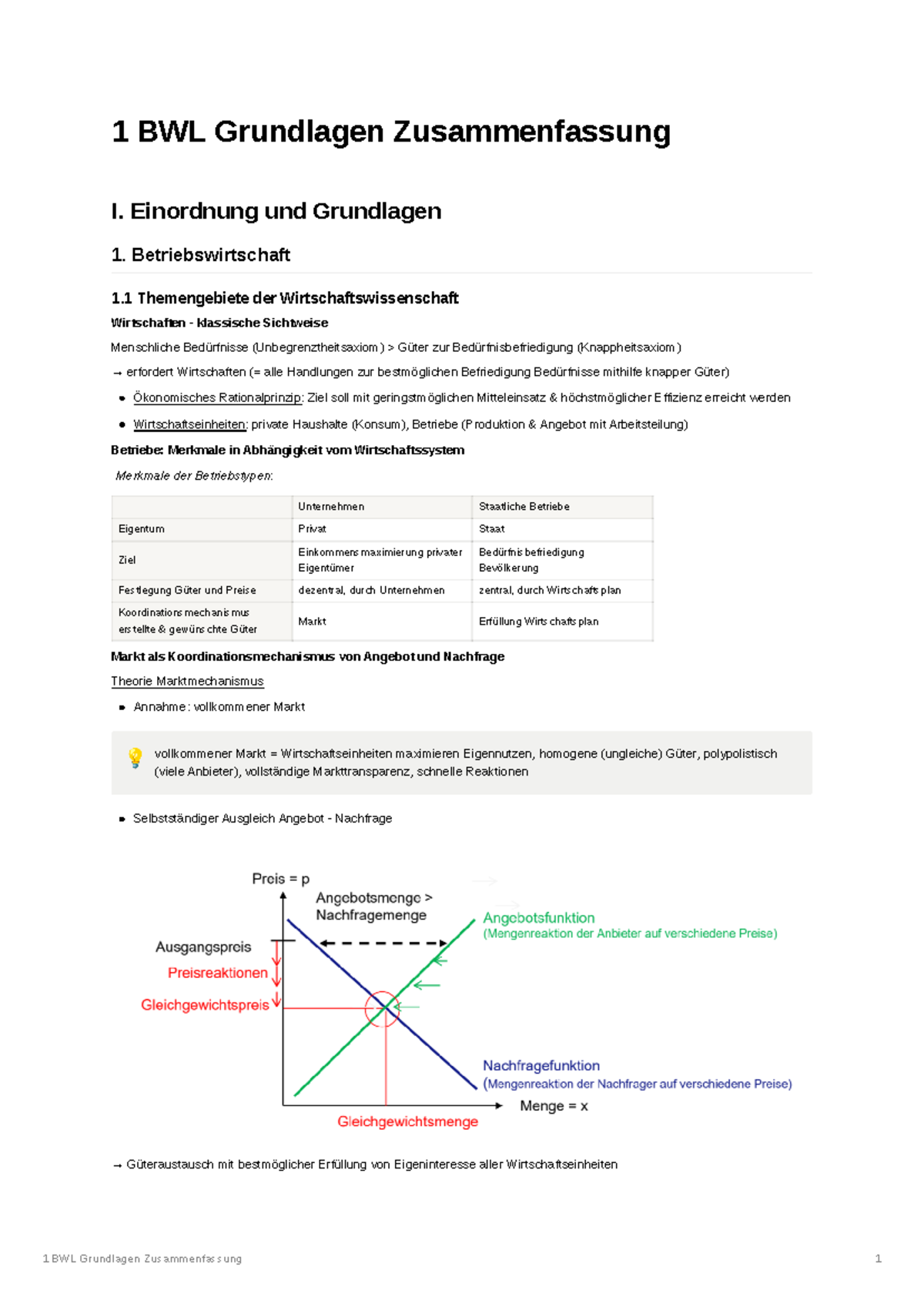 1 BWL Grundlagen Zusammenfassung - Einordnung Und Grundlagen 1 ...