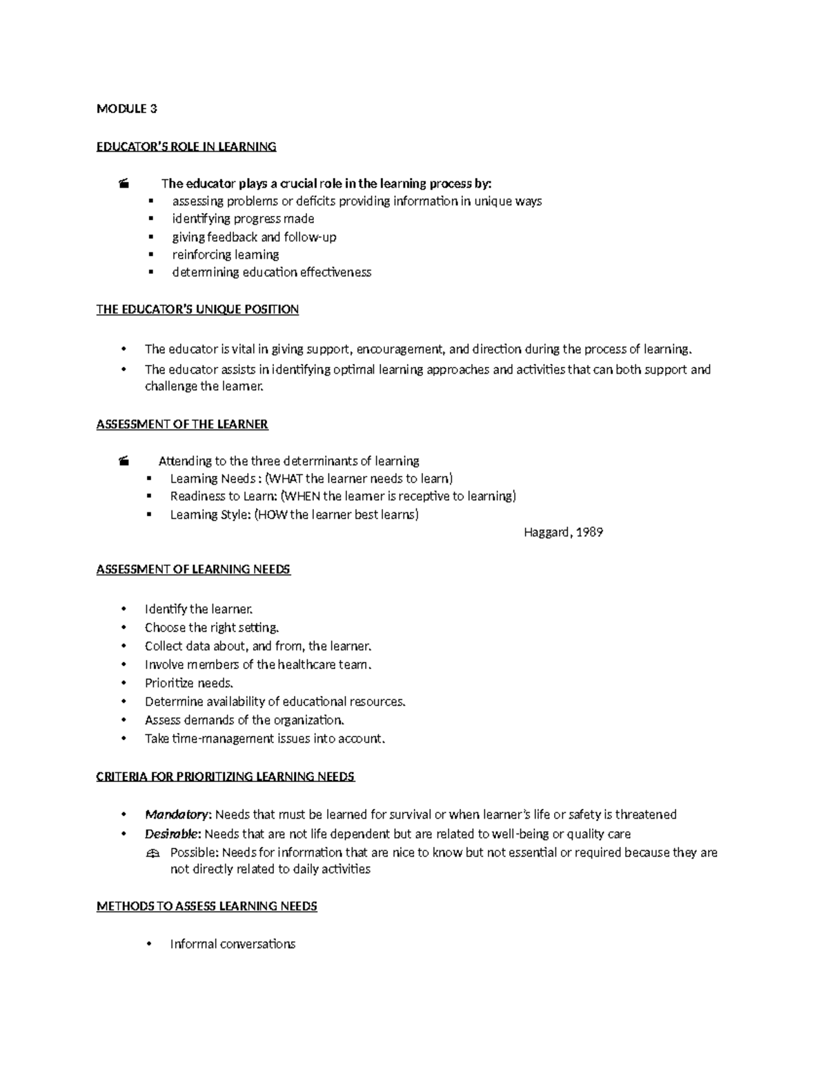 Health Education Learning Determinants - Module 3 Educator’s Role In 