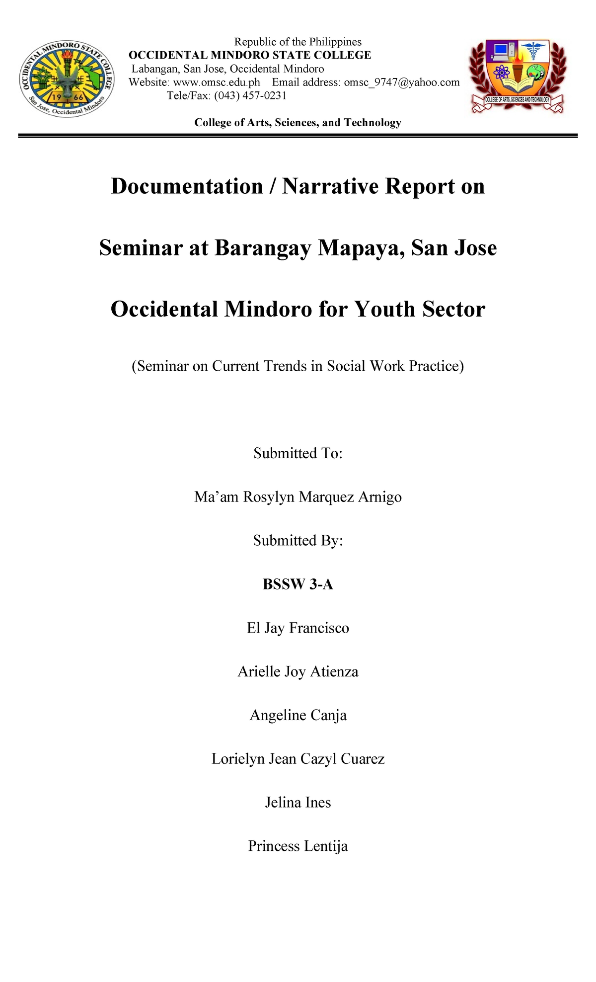 Documentation AND Narrative OF Seminar - OCCIDENTAL MINDORO STATE ...