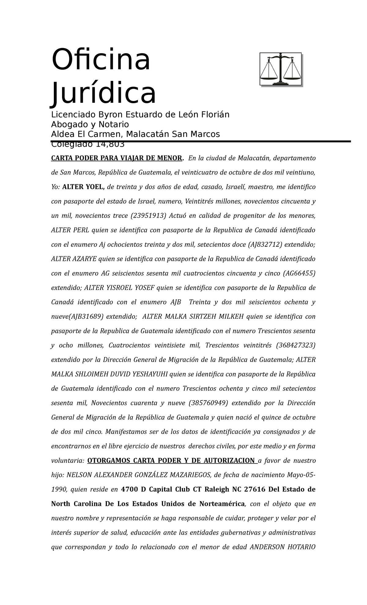 Carta Poder Y DE Autorizacion para menor de edad Hotario - Derecho Notarial  - UMG - Studocu