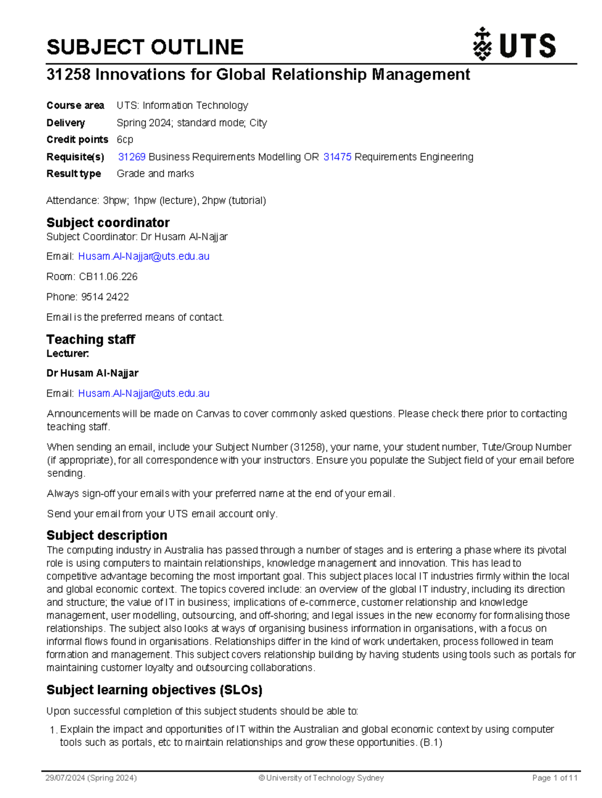 Subject outlines - SUBJECT OUTLINE 31258 Innovations for Global ...